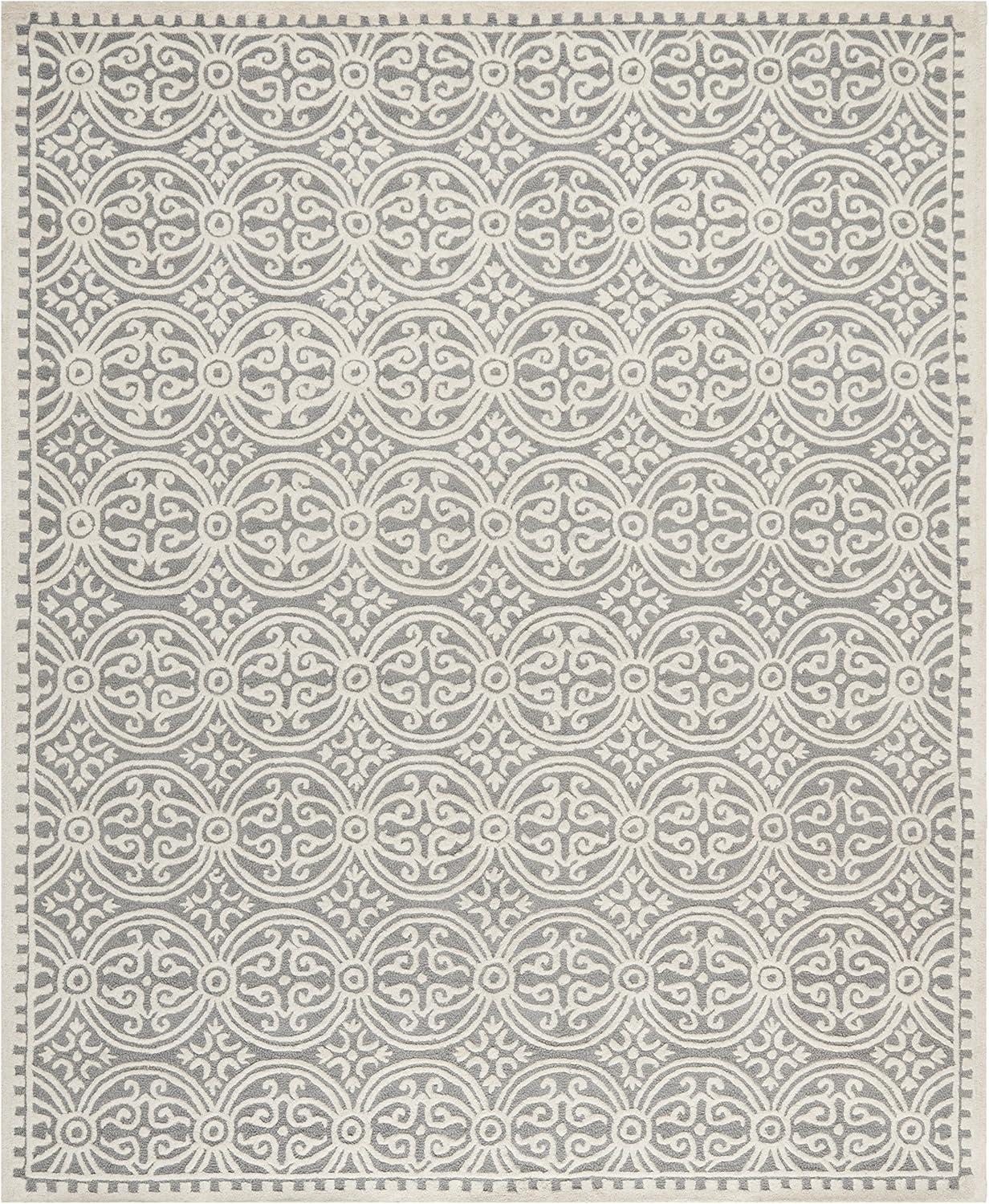 Elegant Silver & Ivory 8' x 10' Hand-Tufted Wool Area Rug