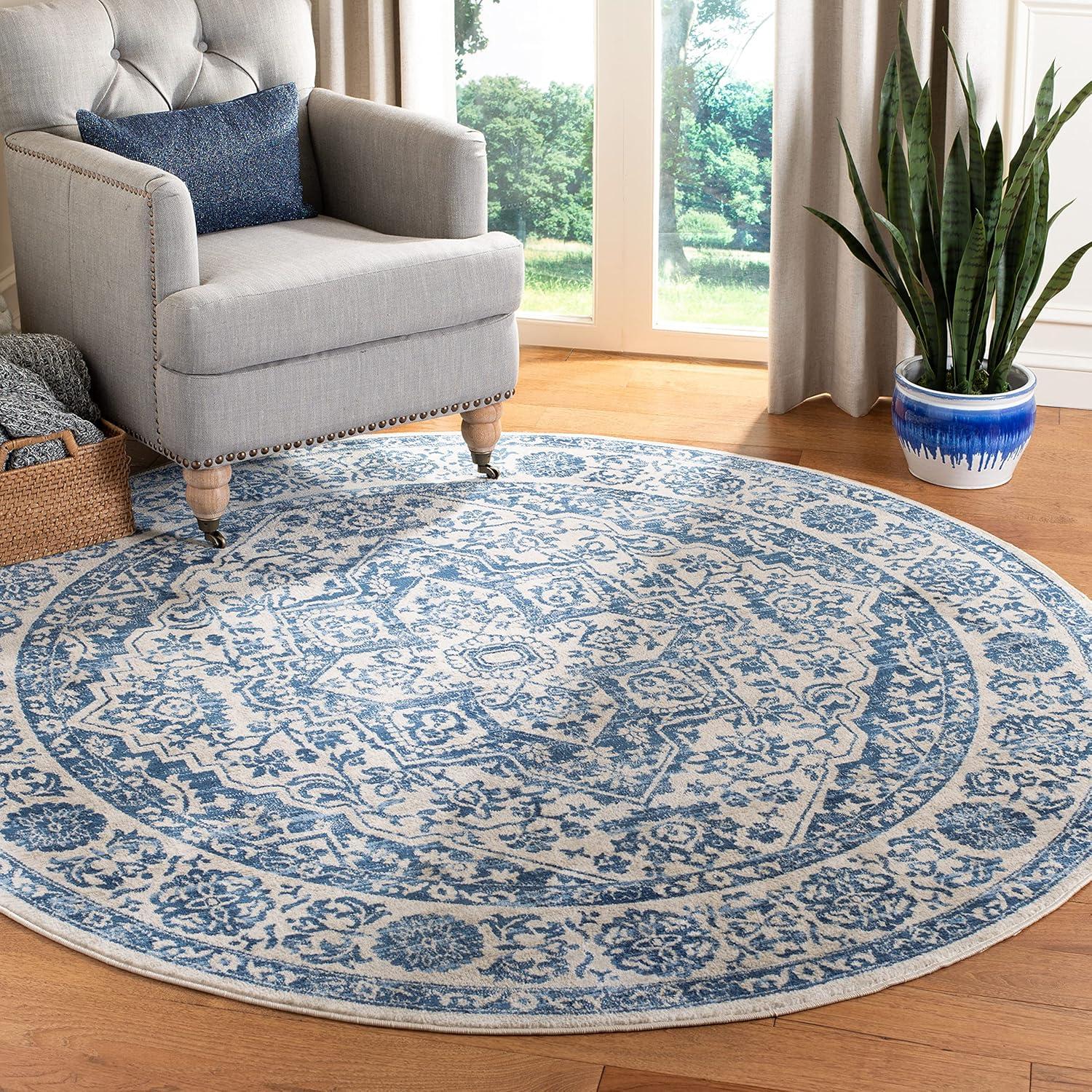 SAFAVIEH Brentwood Adams Oriental Area Rug, Navy/Light Grey, 5' x 5' Round