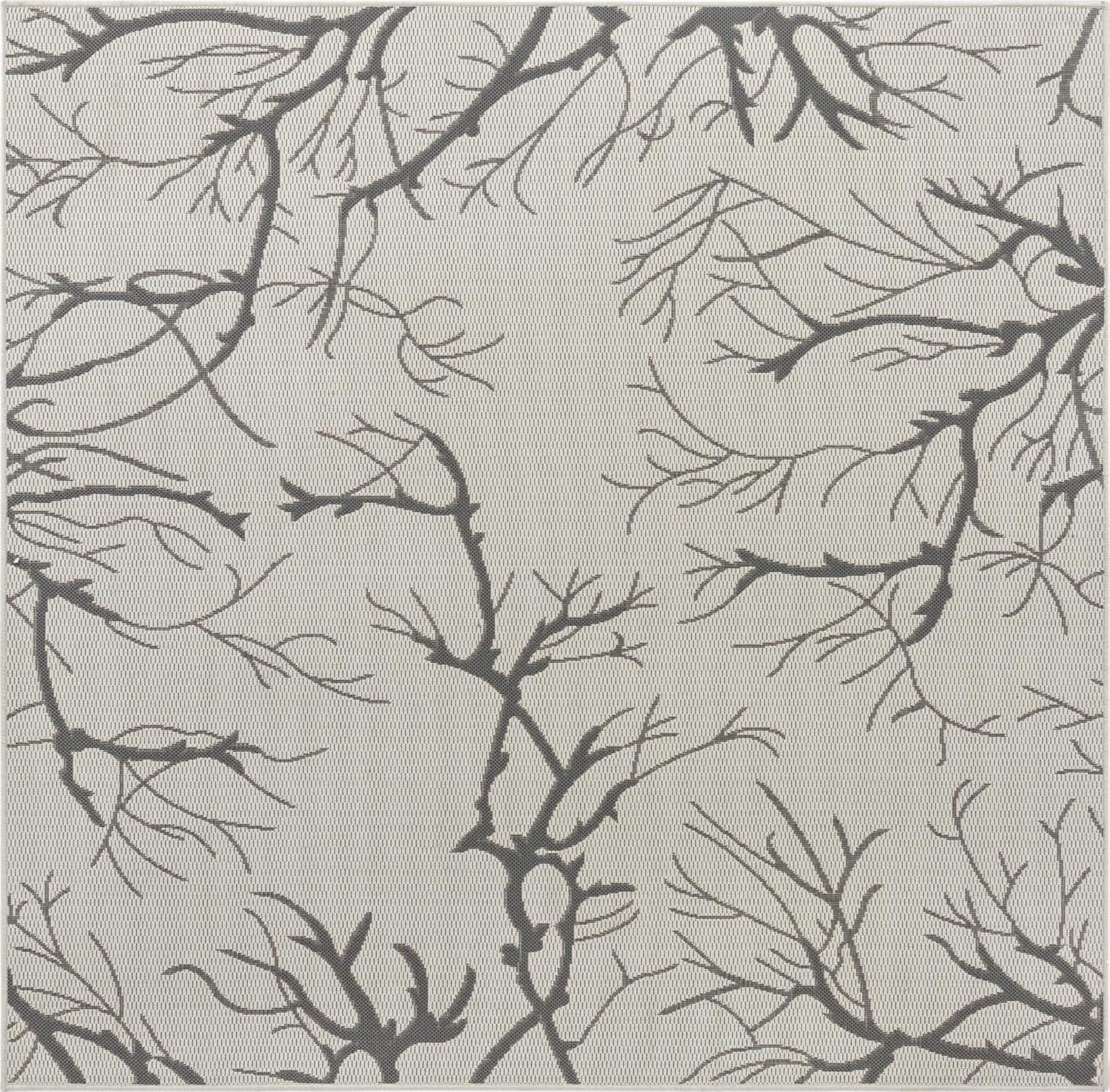 Serene Branches 6' Square Light Gray Outdoor Area Rug