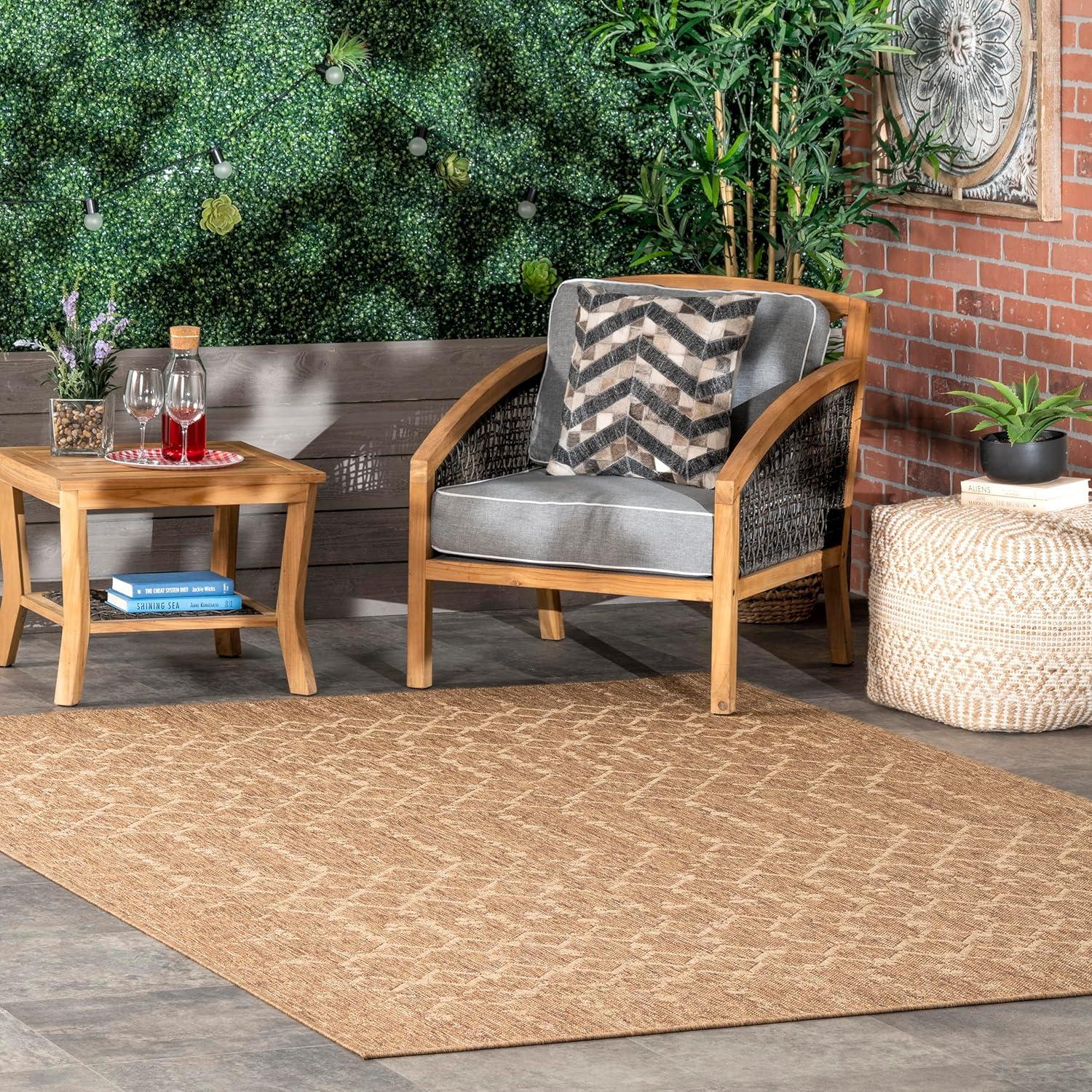 Nuloom Grayson Trellis 4x6 Indoor/Outdoor Area Rug for Living Room Patio Deck Front Porch Kitchen, Brown/Ivory