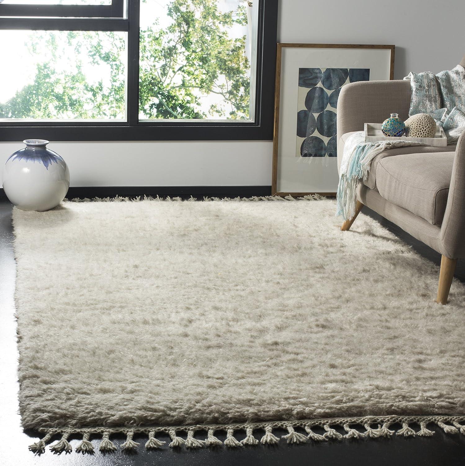 Luxurious Hand-Tufted New Zealand Wool 5' x 8' Gray Shag Rug