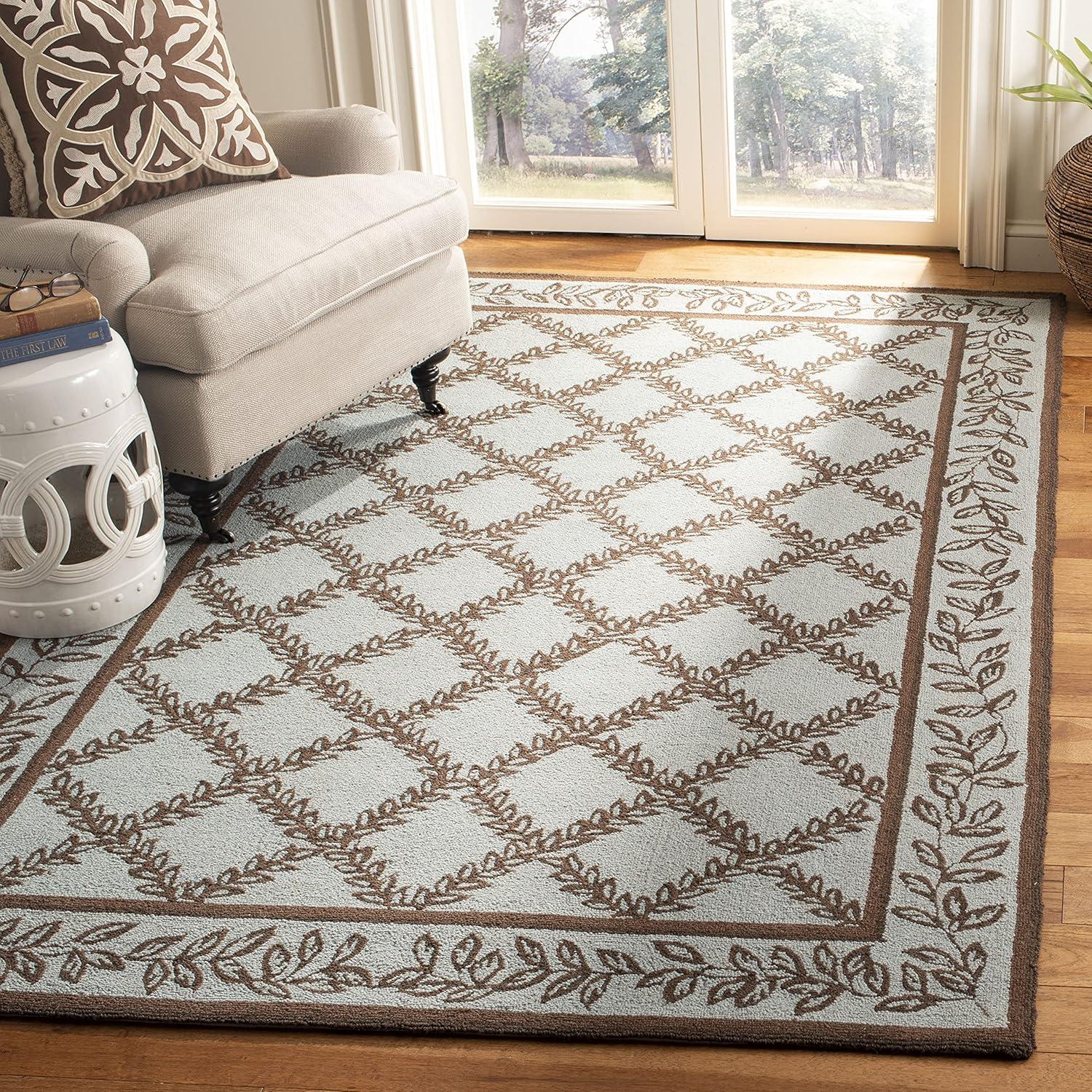SAFAVIEH Chelsea Alecia Geometric Borders Wool Area Rug, Ivory/Light Blue, 8'9" x 11'9"