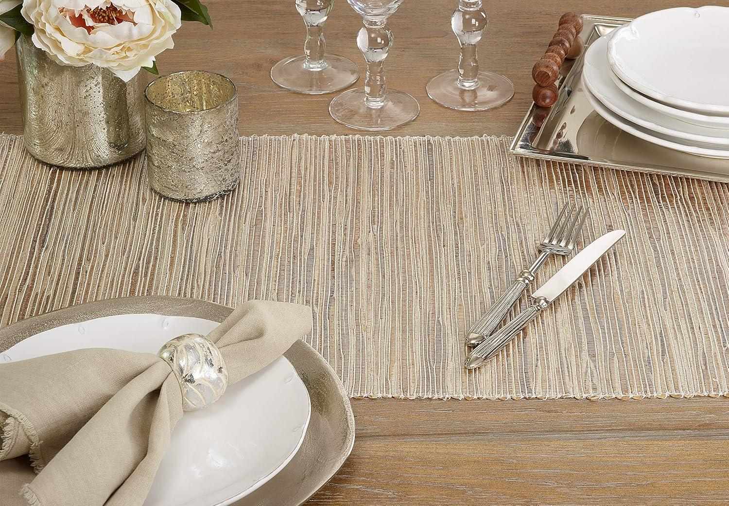 Saro Lifestyle Shimmering Woven Nubby Runner, Beige, 16" x 72"