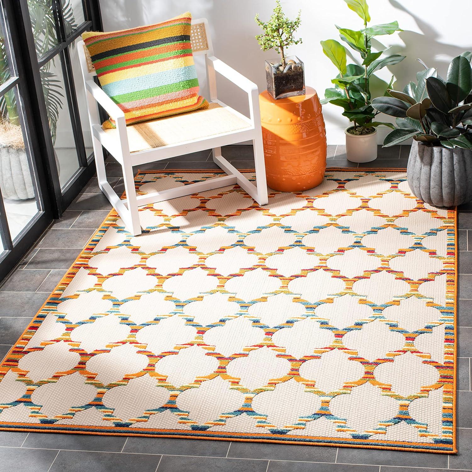 Cabana CBN333 Power Loomed UV Resistant Indoor/Outdoor Area Rug - Ivory/Orange - 4'5"x6'5" - Safavieh