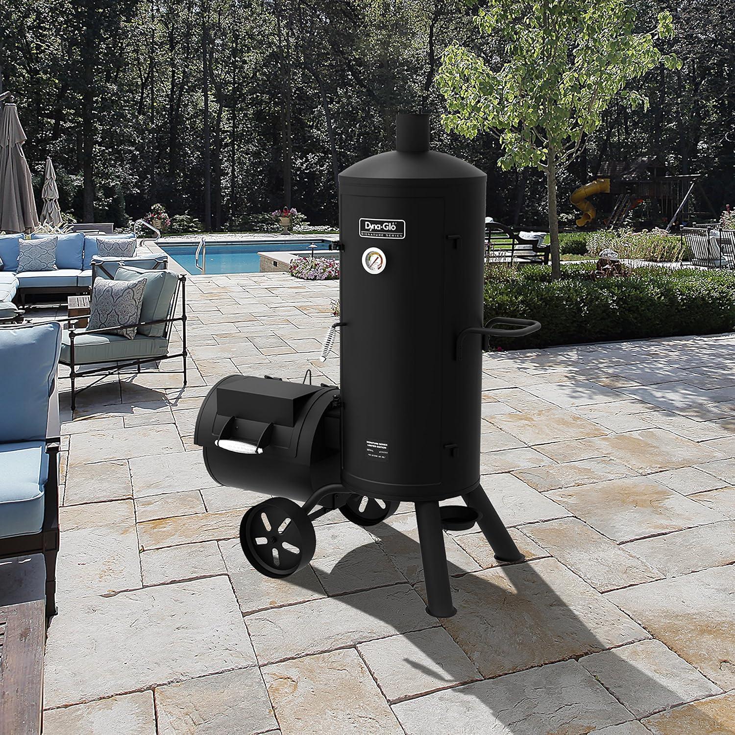 Heavy-Duty Black Steel Vertical Offset Charcoal Smoker & Grill