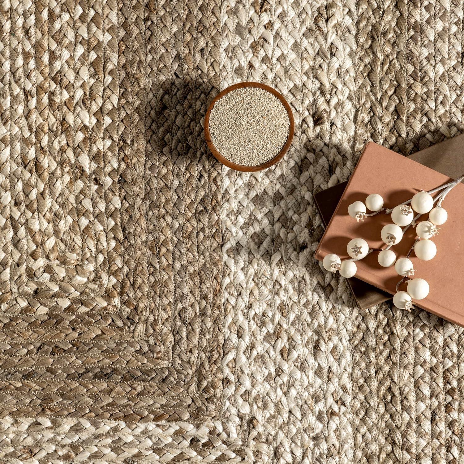 Nuloom Charlene Solid Oval 5x8 Jute Indoor Area Rug for Dining Room Rug Neutral Rug Living Room Rug Kitchen, Natural/Ivory