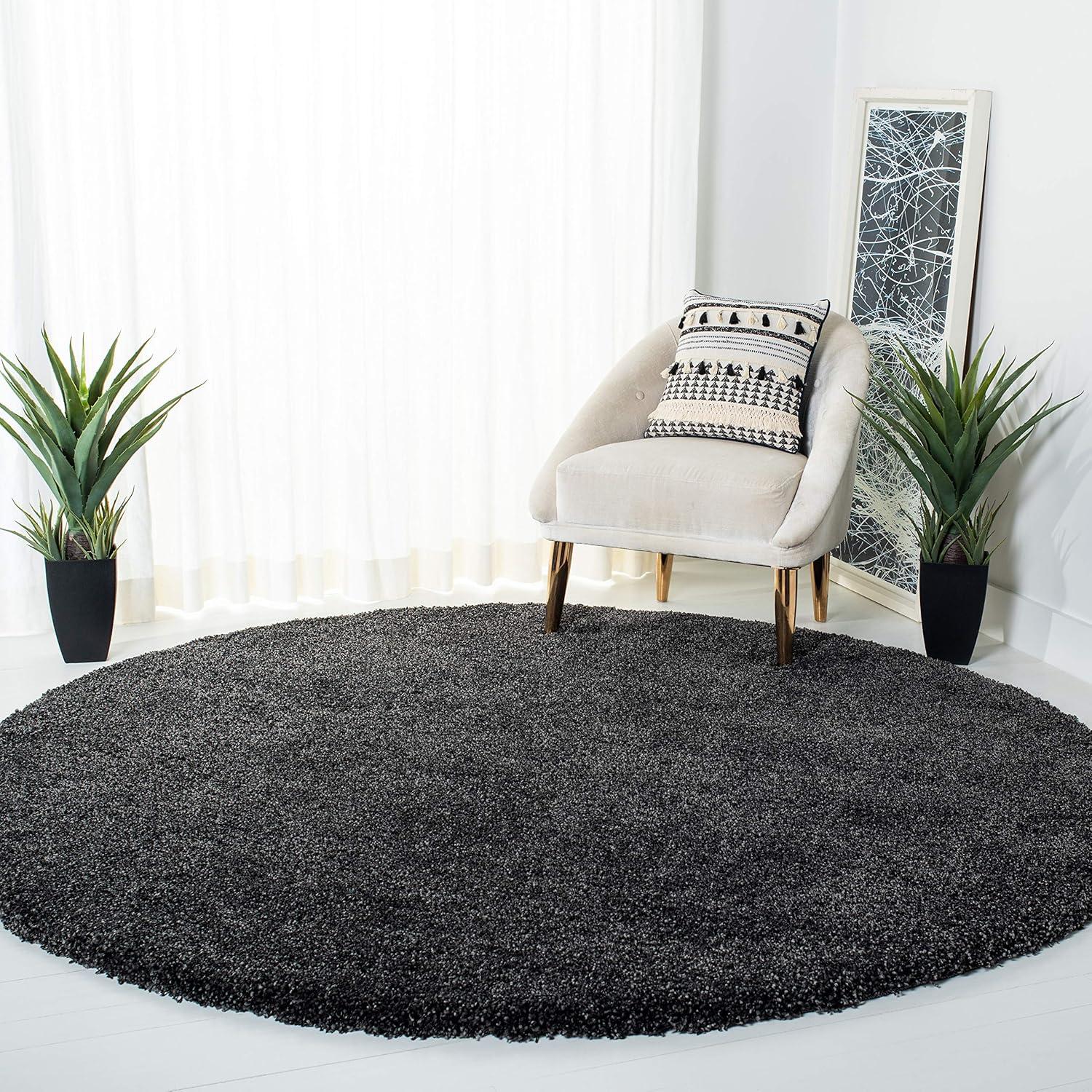 SAFAVIEH Milan Harlow Solid Plush Shag Area Rug, Dark Grey, 9' x 9' Round