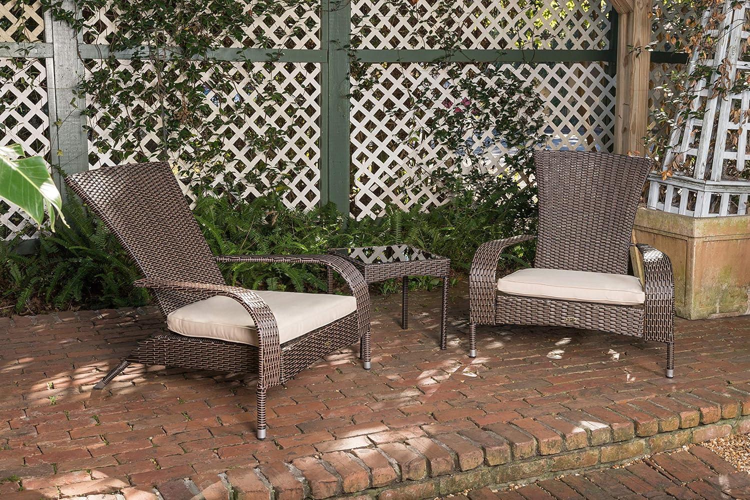 PatioSense Duplex Patio Sense Coconino Wicker Conversation Set, Durable Adirondack Style Chairs Includes Khaki Cushions - Mocha