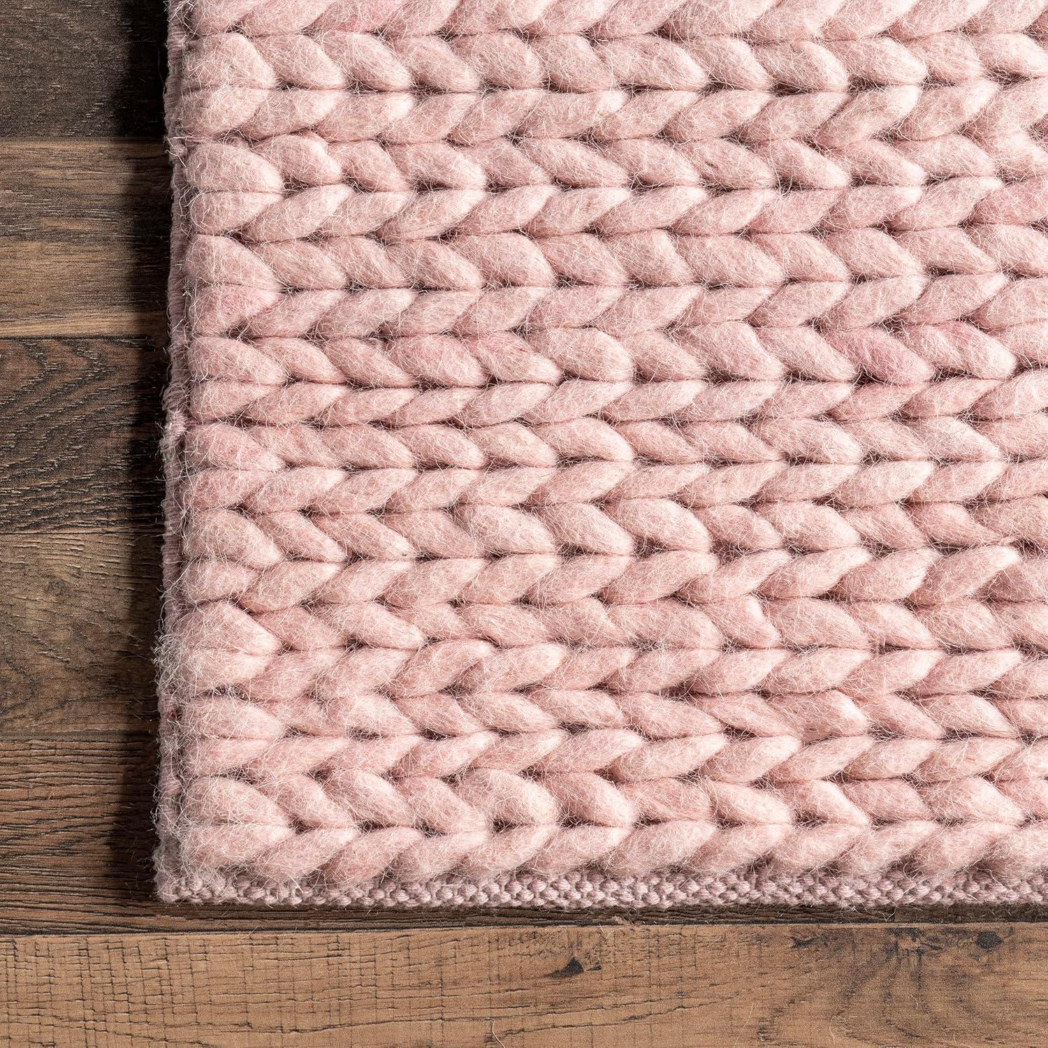 Nuloom 4x6 Penelope Wool Braided Handmade Indoor Area Rug, Pink, Solid Rustic Farmhouse Style, For Bedroom, Living Room, Hallway, Entryway