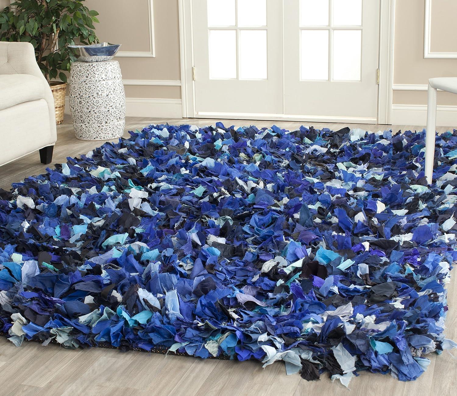 Rio Blue and Multicolor Polyester Shag Area Rug 5' x 8'