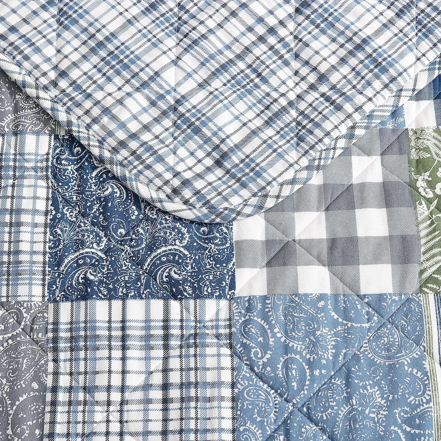 Eddie Bauer Cozy Plaid Patchwork 100% Cotton Quilt Set Blue