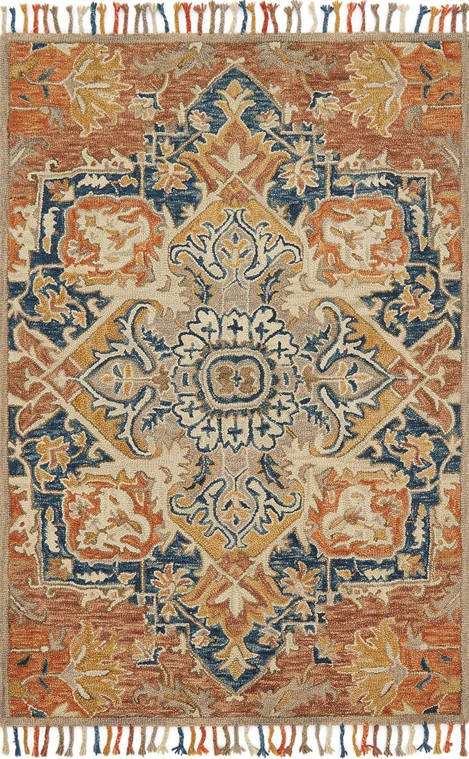 Handmade Blue and Rust Medallion Wool Area Rug