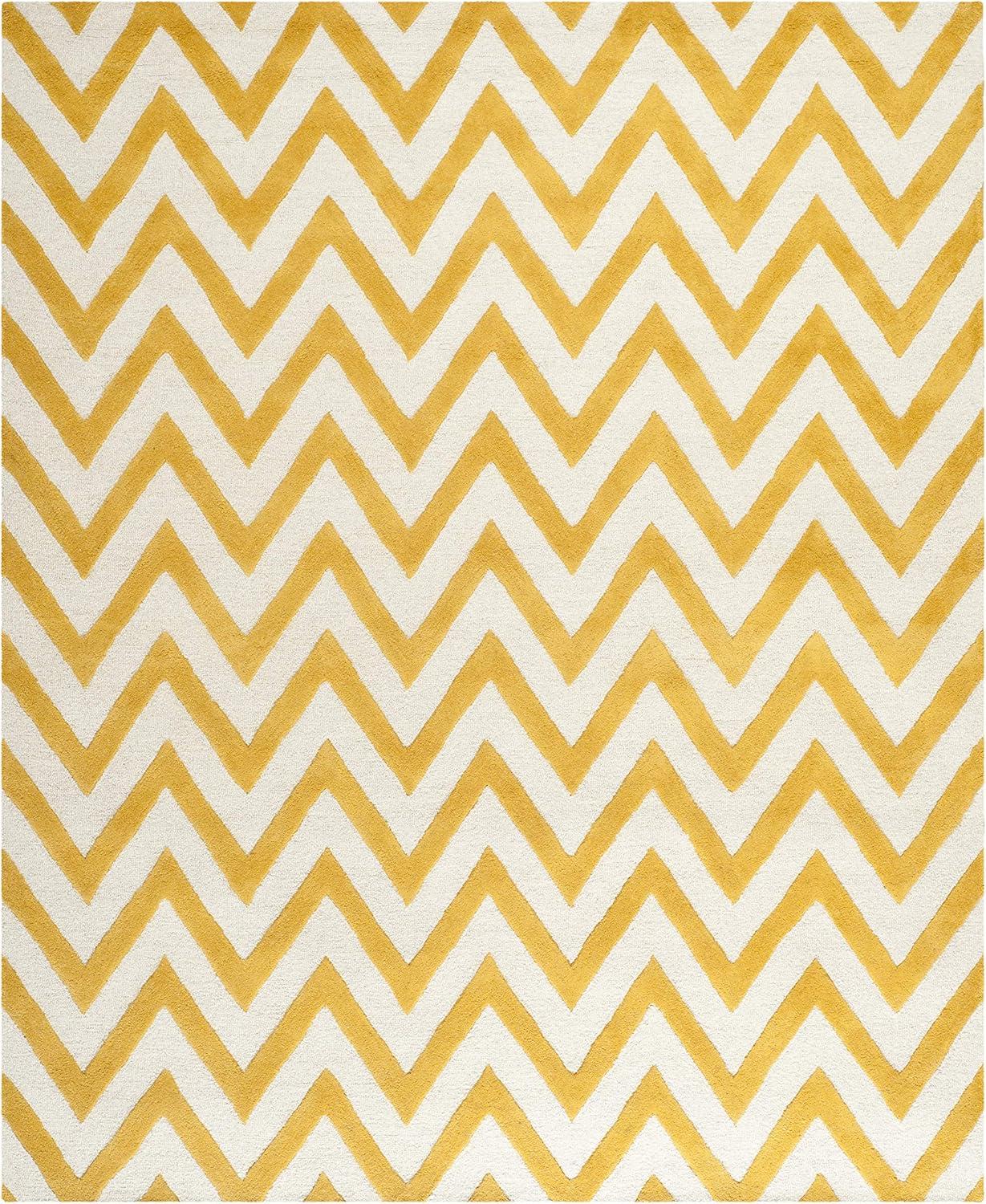 SAFAVIEH Cambridge Kaitlyn Zig Zag Stripes Wool Area Rug, Gold/Ivory, 8' x 8' Square