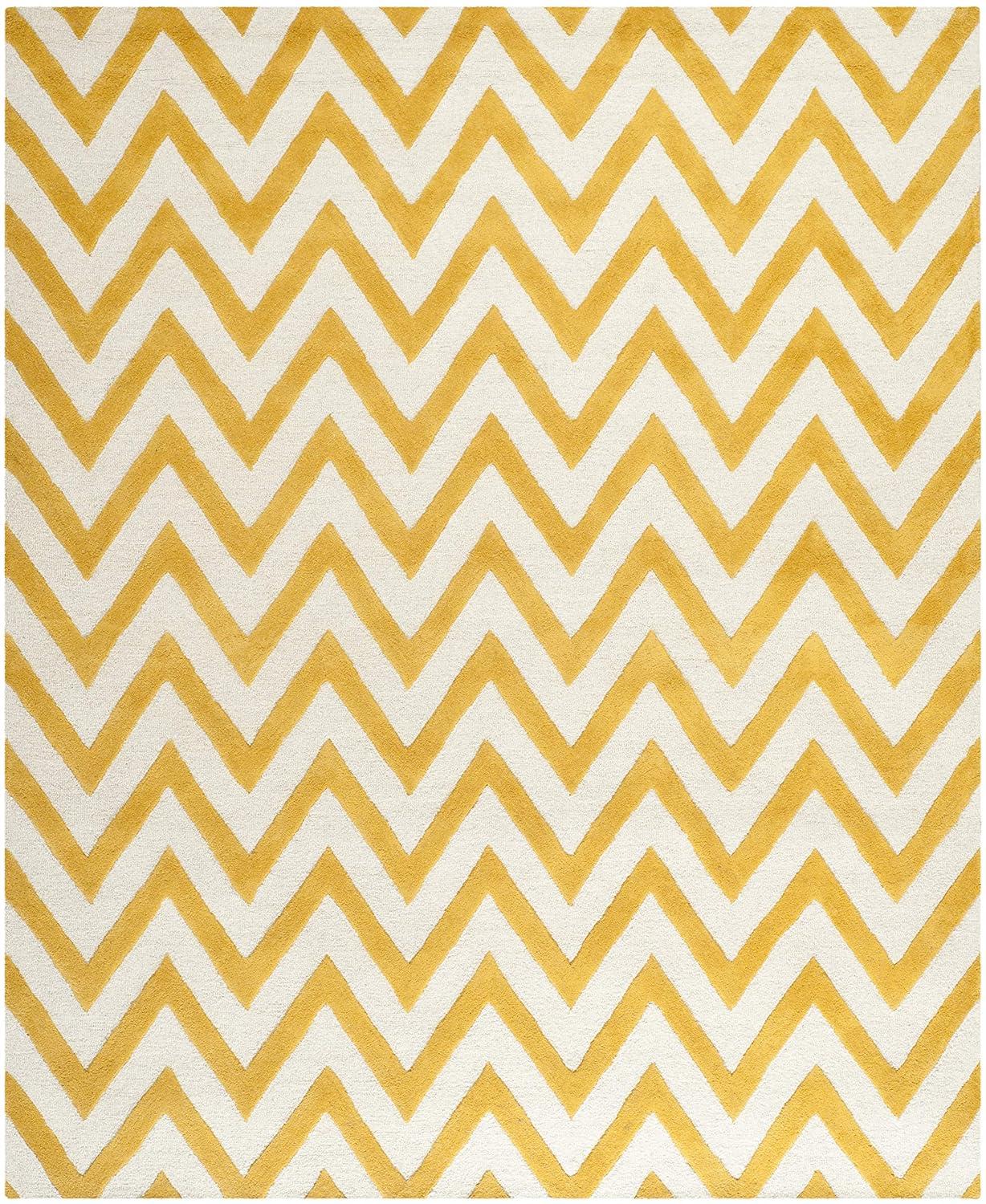 SAFAVIEH Cambridge Kaitlyn Zig Zag Stripes Wool Area Rug, Gold/Ivory, 3' x 5'