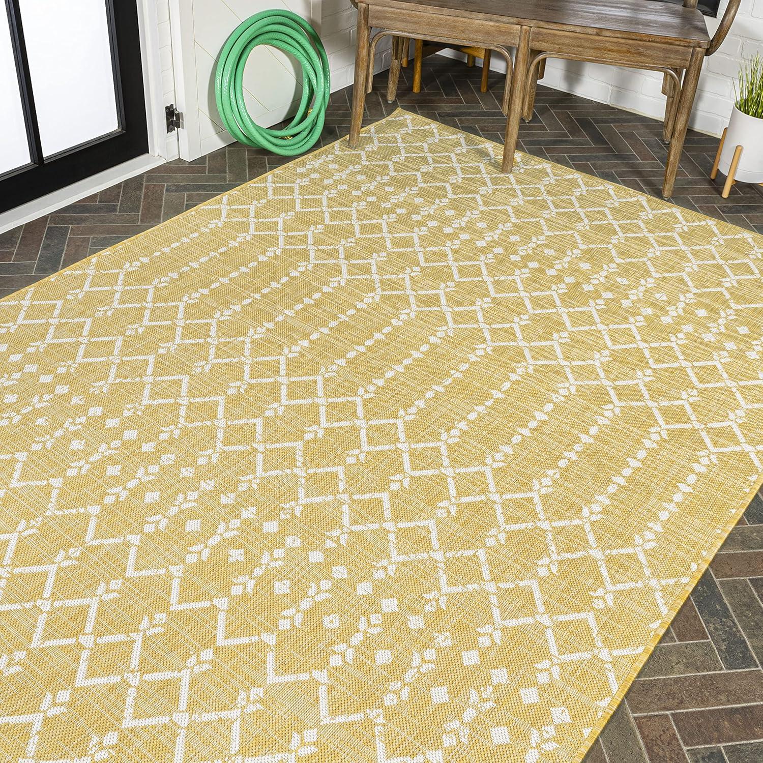 Ourika Moroccan Geometric Textured Weave Indoor/Outdoor Area Rug - JONATHAN Y