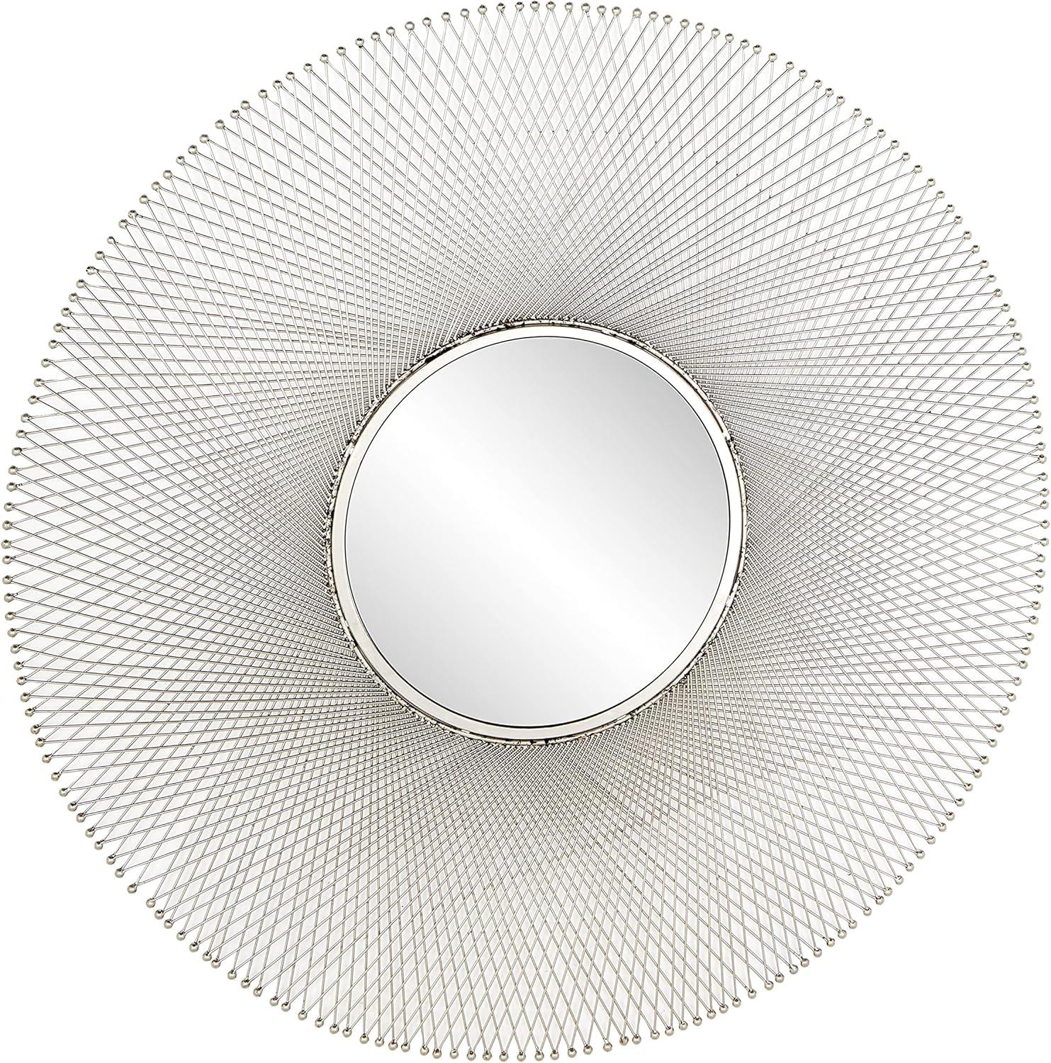 45" x 45" Metal Starburst Wall Mirror Silver - Olivia & May: Iron Frame, Round Shape, No Assembly Required