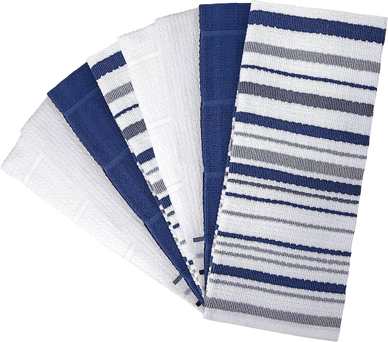 Bumble Towels Premium Kitchen Towels (16”x 28”, 8 Piece) Cotton Kitchen Hand Towels Striped 420 GSM Blue