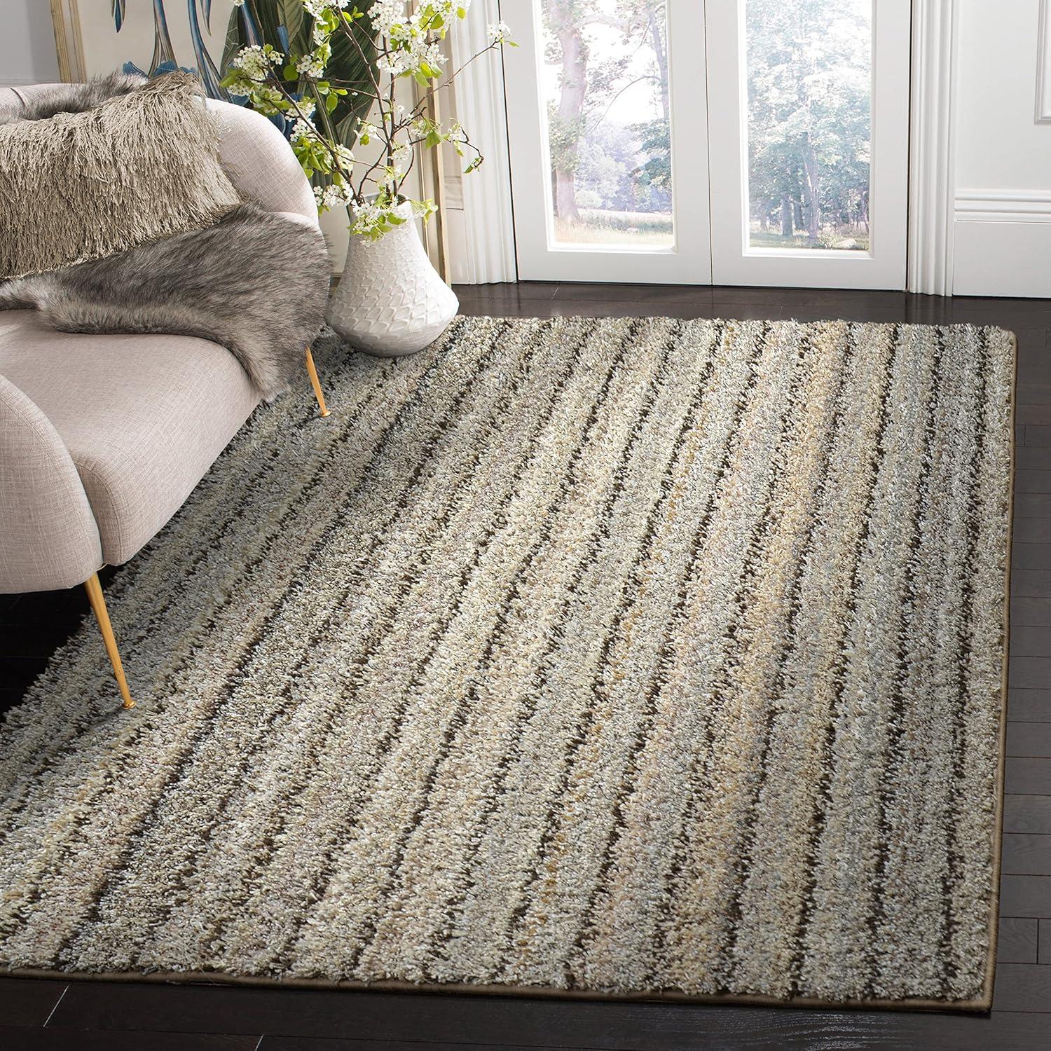 Cozy Stripe Shag 4' x 6' Earth Tone Synthetic Area Rug