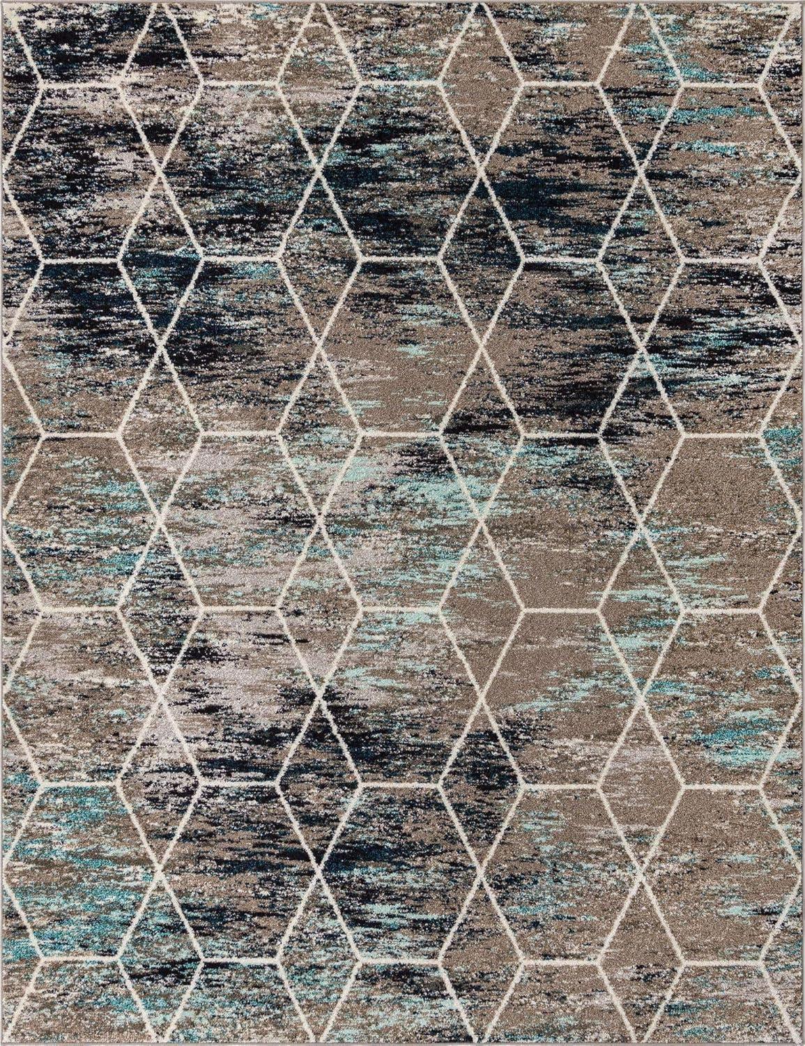 Unique Loom 8' 0 x 10' 0 Trellis Frieze Geometric Blue Multi Area Rug