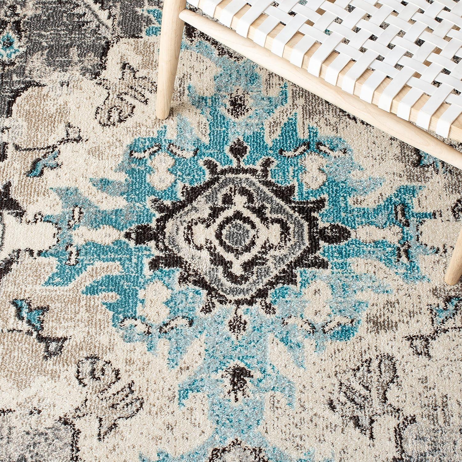 SAFAVIEH Madison Elinor Traditional Distressed Area Rug, Grey/Light Blue, 3' x 5'