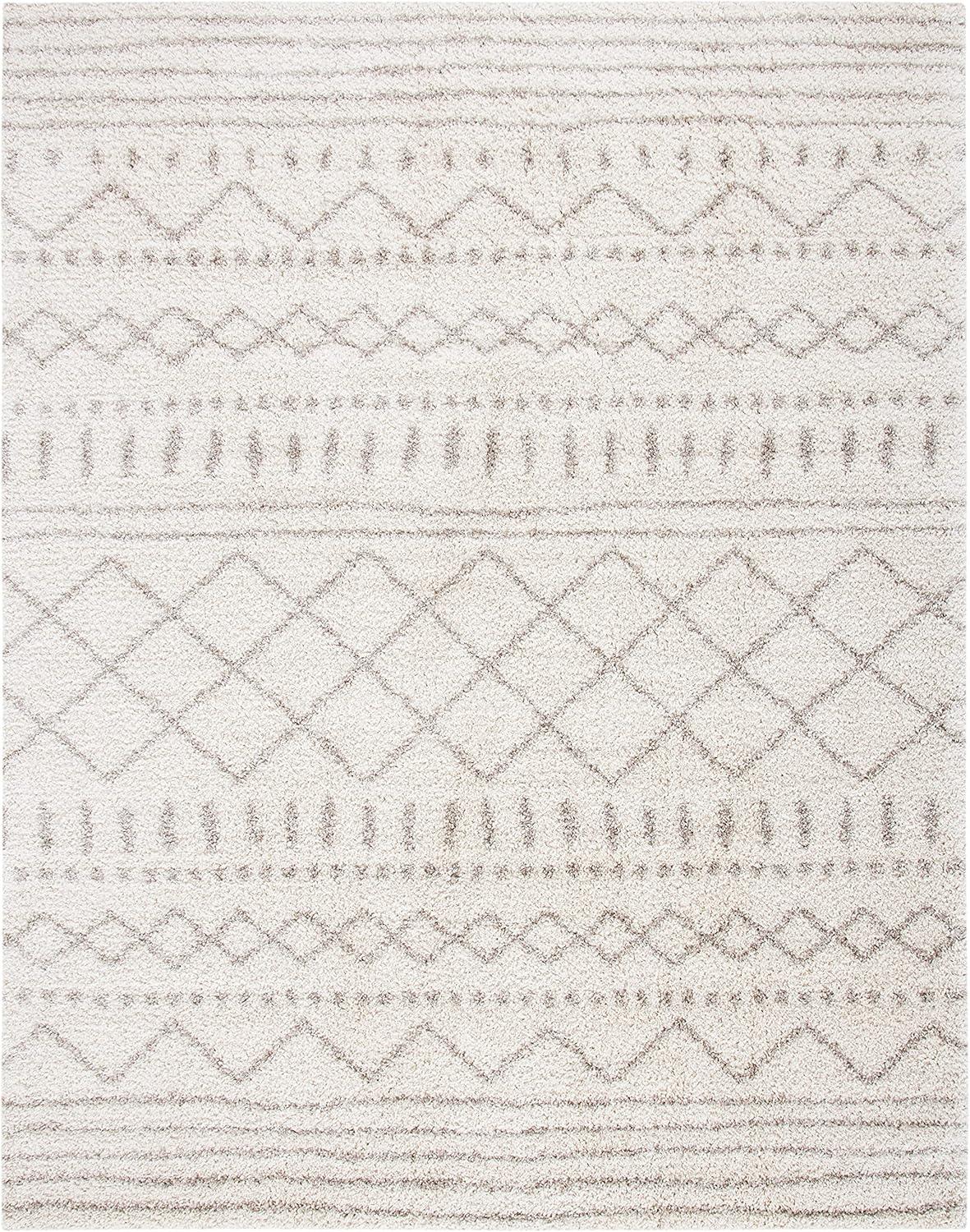 SAFAVIEH Arizona Teagan Geometric Striped Shag Area Rug, Ivory/Beige, 9' x 12'