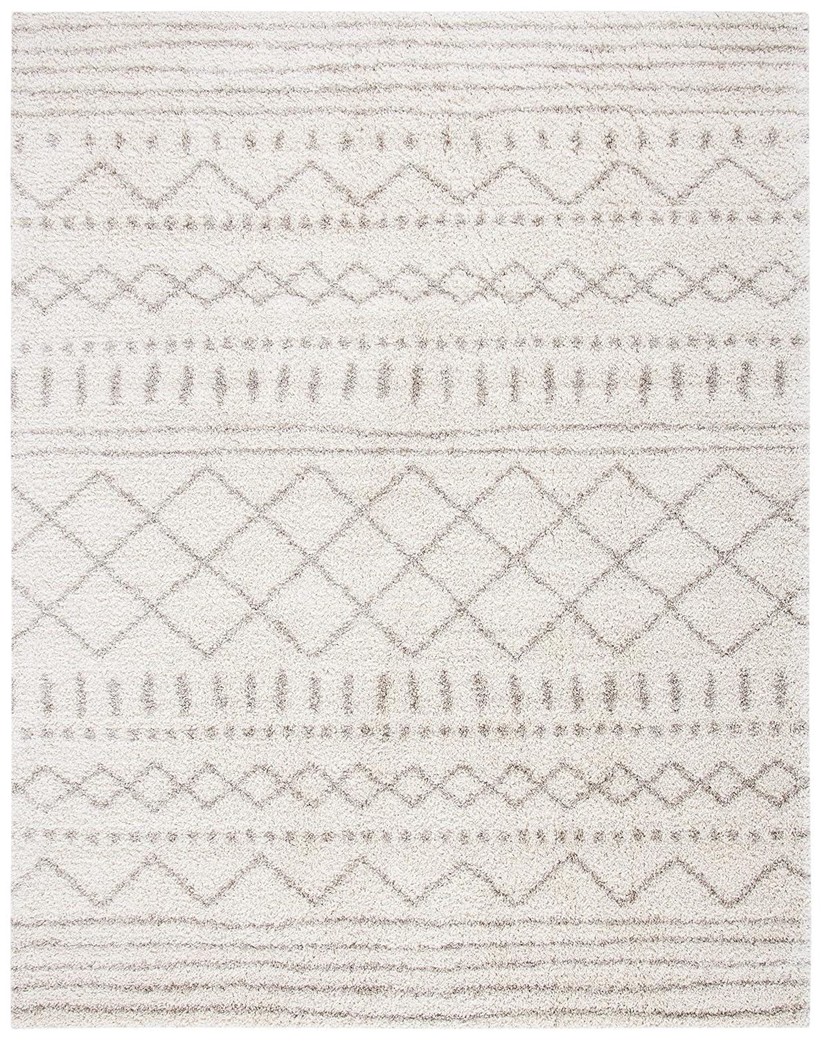 SAFAVIEH Arizona Teagan Geometric Striped Shag Area Rug, Ivory/Beige, 9' x 12'