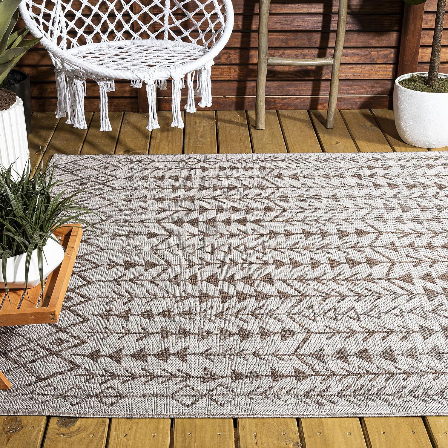 Moroccan-Inspired Geometric Soft Low Pile Area Rug - Beige/Brown