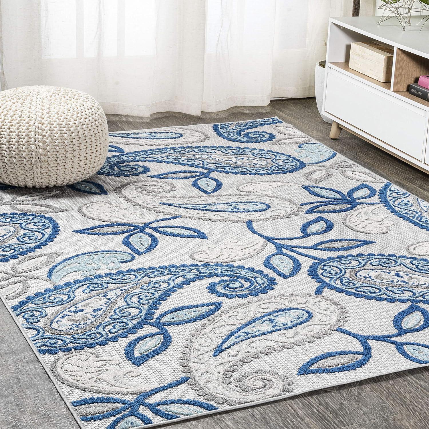 3'x5' Julien Paisley High-Low Indoor/Outdoor Area Rug, Blue/Light Gray - JONATHAN Y