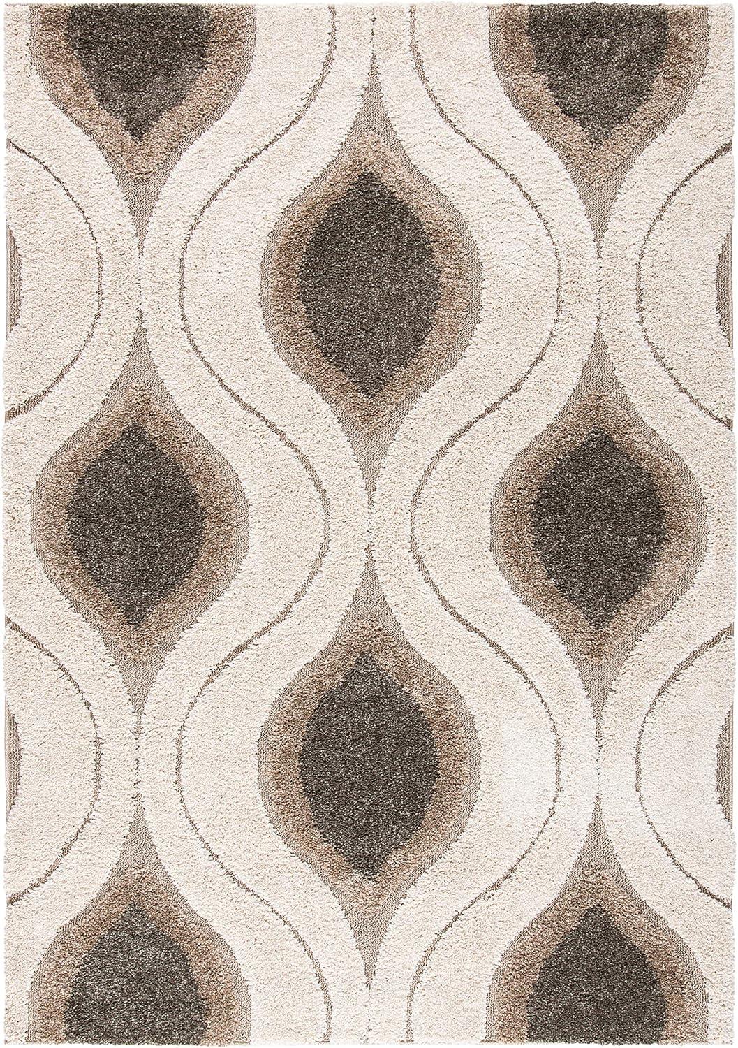 SAFAVIEH Florida Declan Geometric Swirls Shag Area Rug, Cream/Smoke, 8'6" x 12'