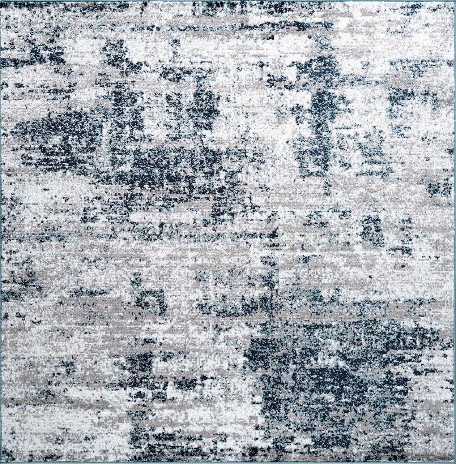 World Rug Gallery Distressed Abstract Area Rug - Blue 6'6"x6'6": Stain-Resistant, Low Pile, Pet Friendly, Machine Made