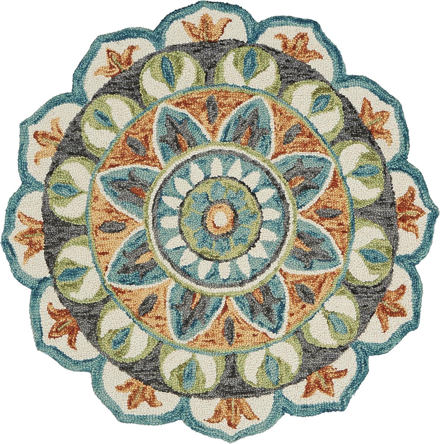 Ox Bay Medallion Dazzle Floral Teal, Green Indoor Area Rug (6 Feet x 6 Feet)