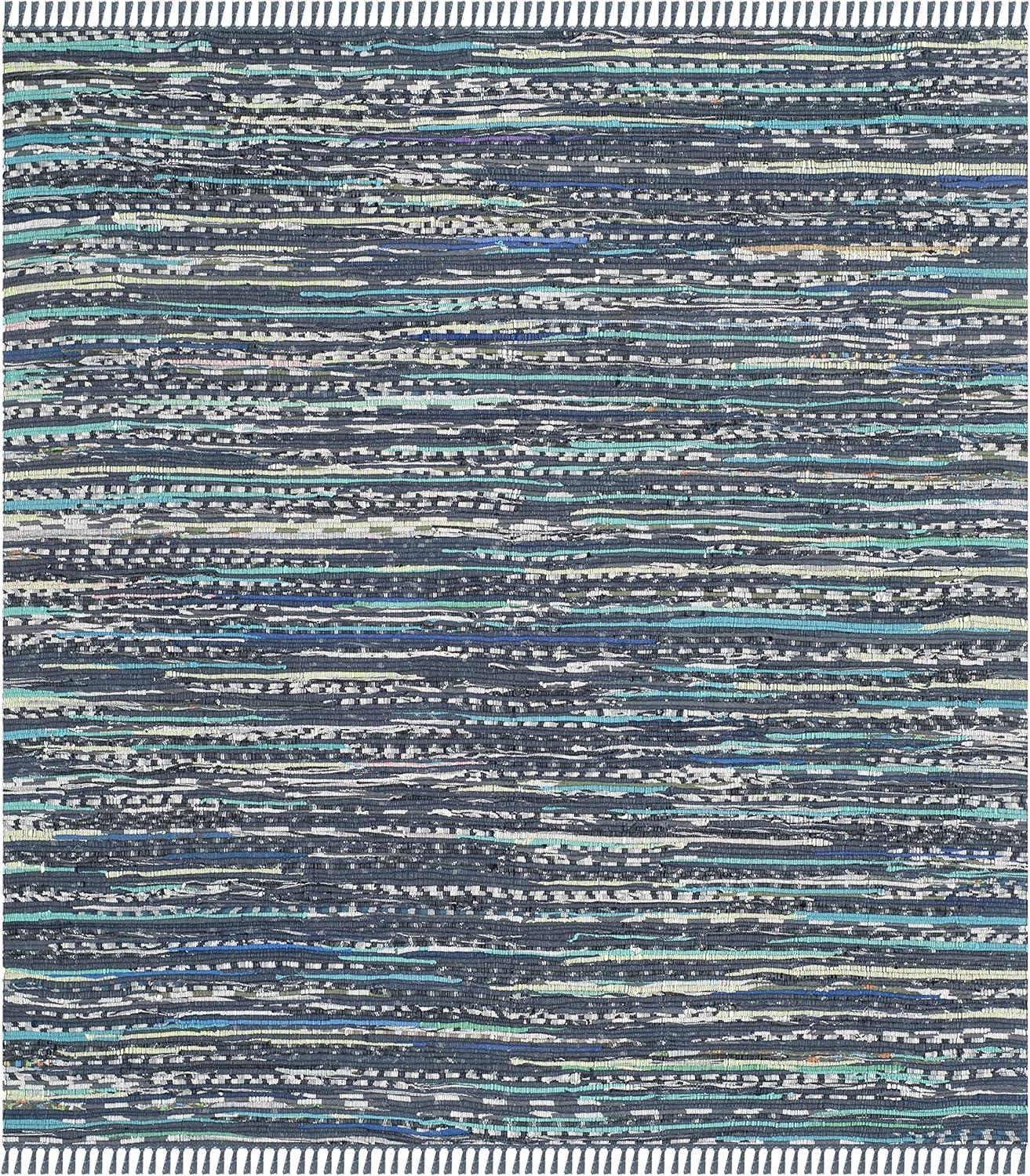 SAFAVIEH Rag Robynne Striped Cotton Area Rug, Ink/Multi, 4' x 4' Square