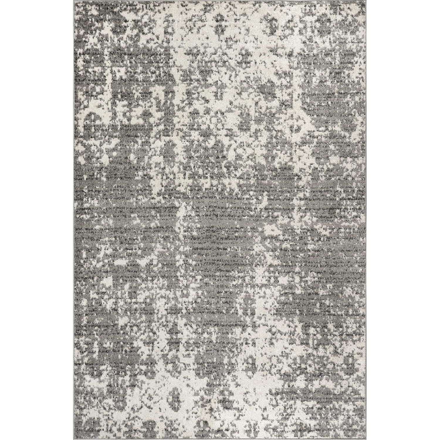 Deedra Modern Abstract Power Loom Performance Gray/White Rug