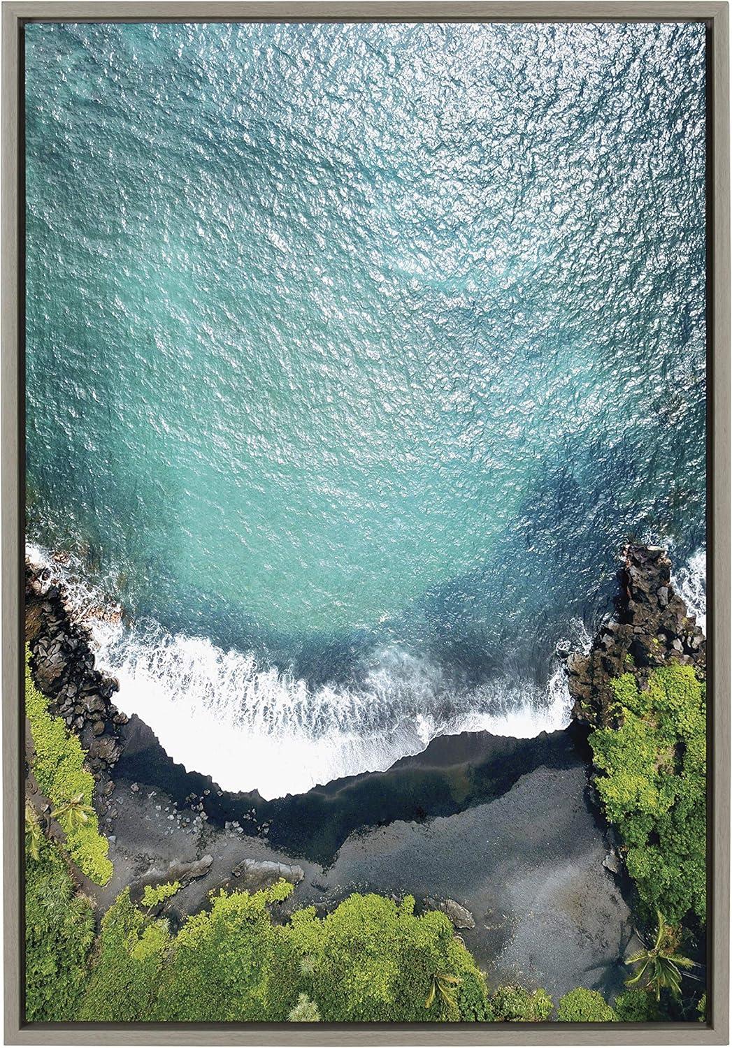 Sylvie Maui Black Sand Beach Framed Canvas Wall Art