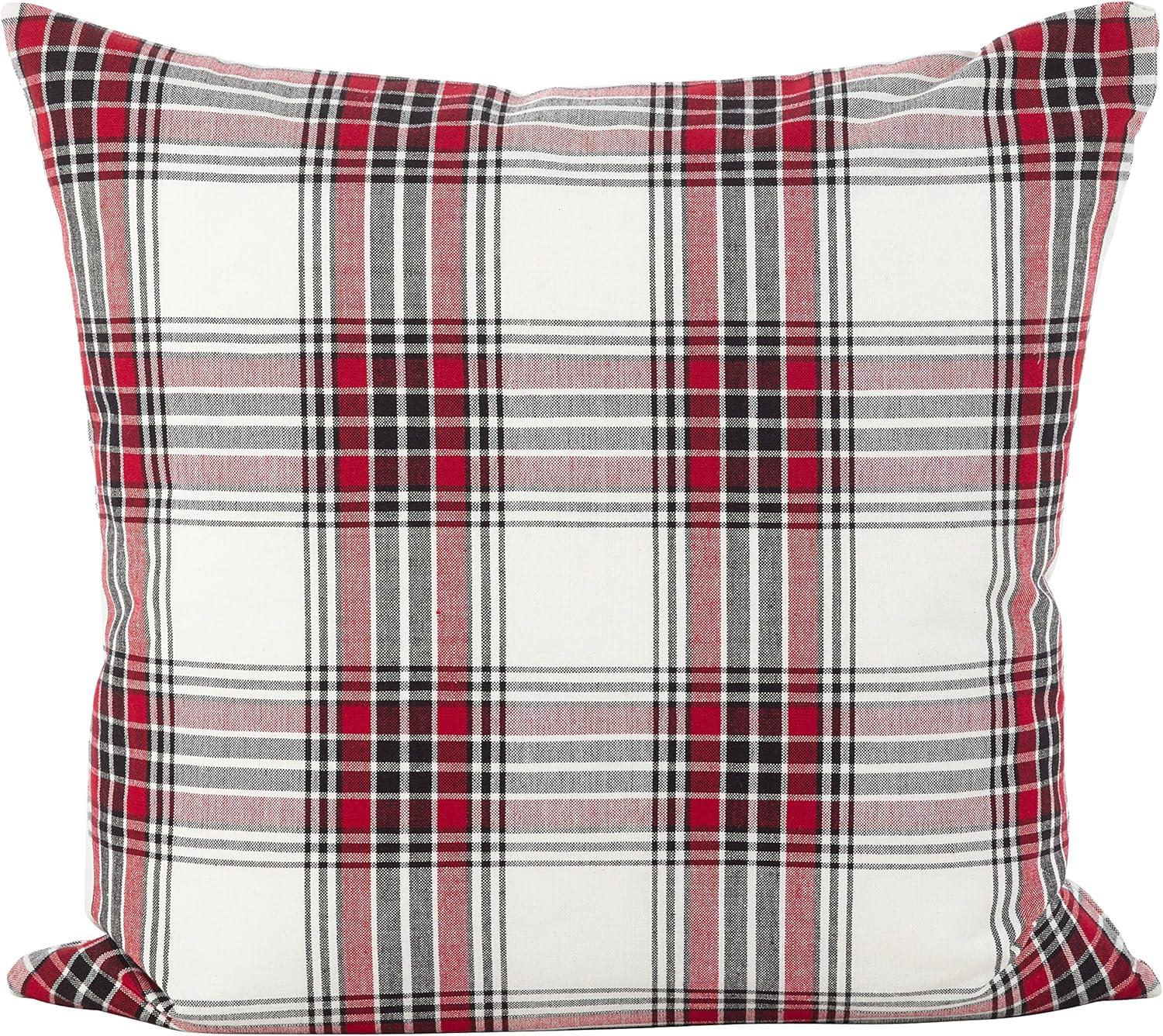 20" x 20" Red and Black Plaid Cotton Throw Pillow