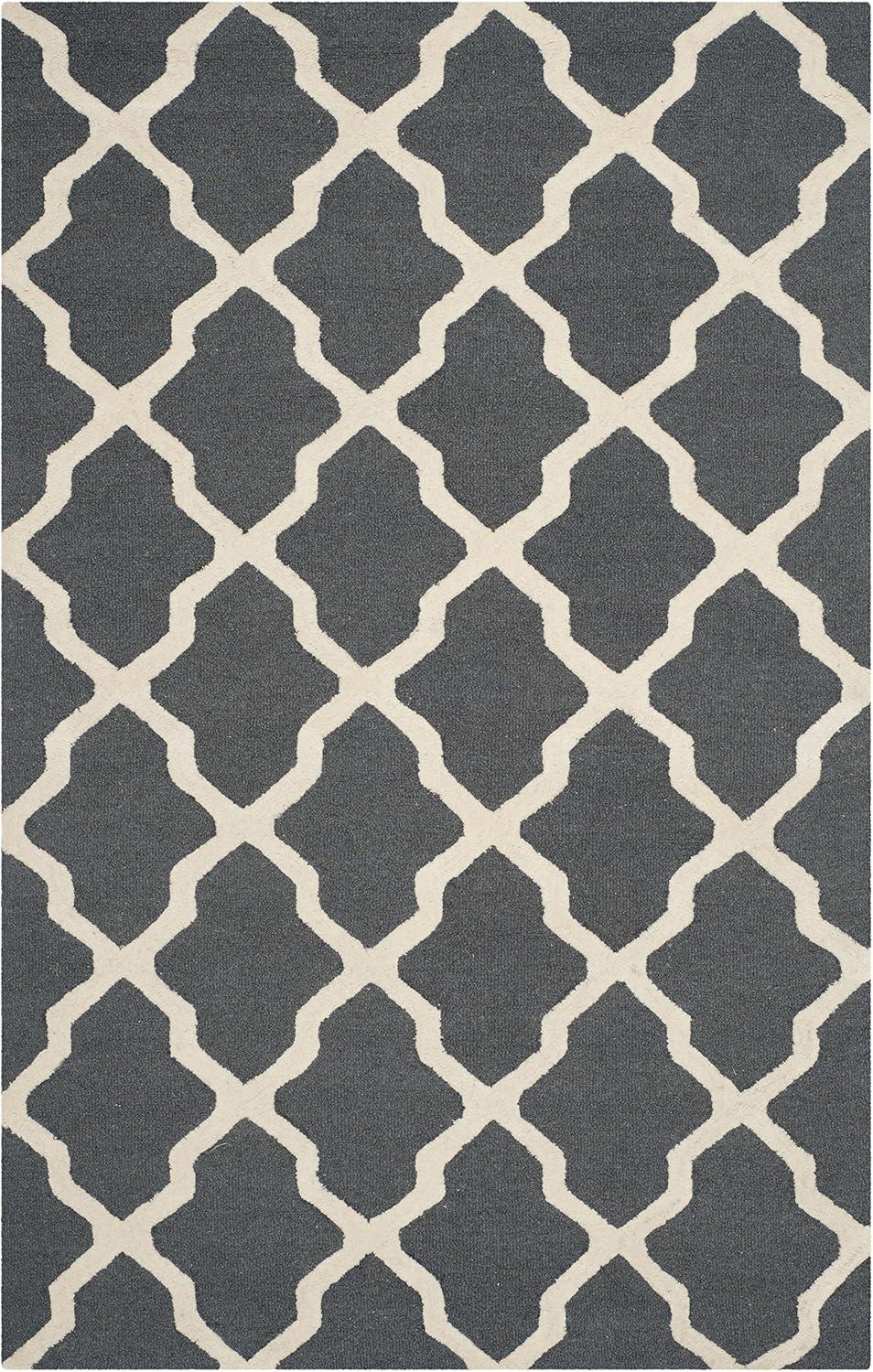 SAFAVIEH Cambridge Liam Geometric Wool Area Rug, Dark Grey/Ivory, 5' x 8'