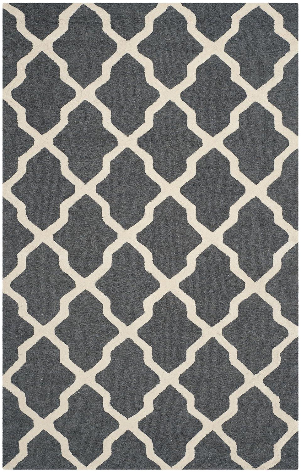SAFAVIEH Cambridge Liam Geometric Wool Area Rug, Dark Grey/Ivory, 5' x 8'