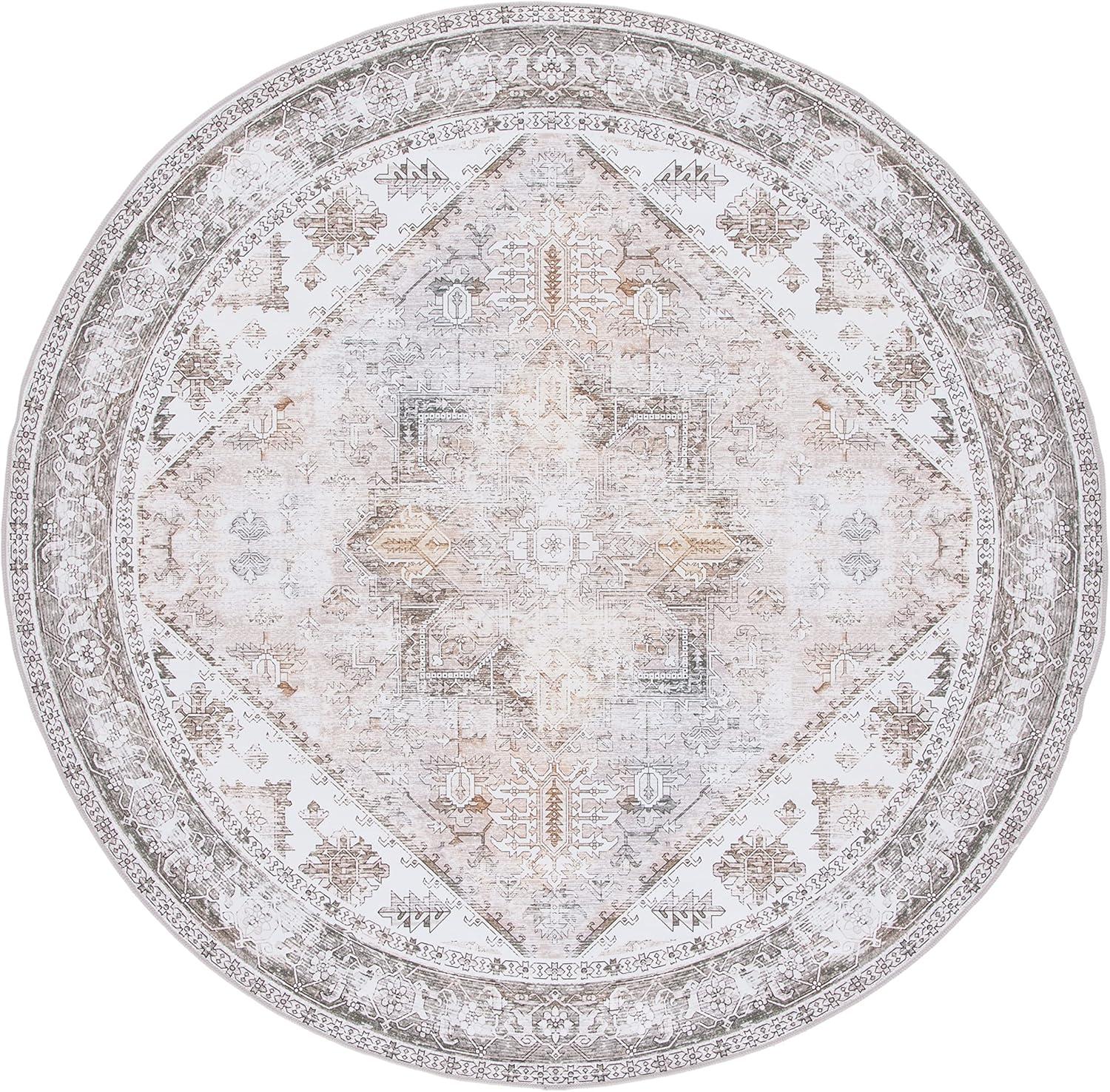 Tucson TSN102 Power Loomed Machine Washable Area Rug - Beige/Grey - 5' round - Safavieh.