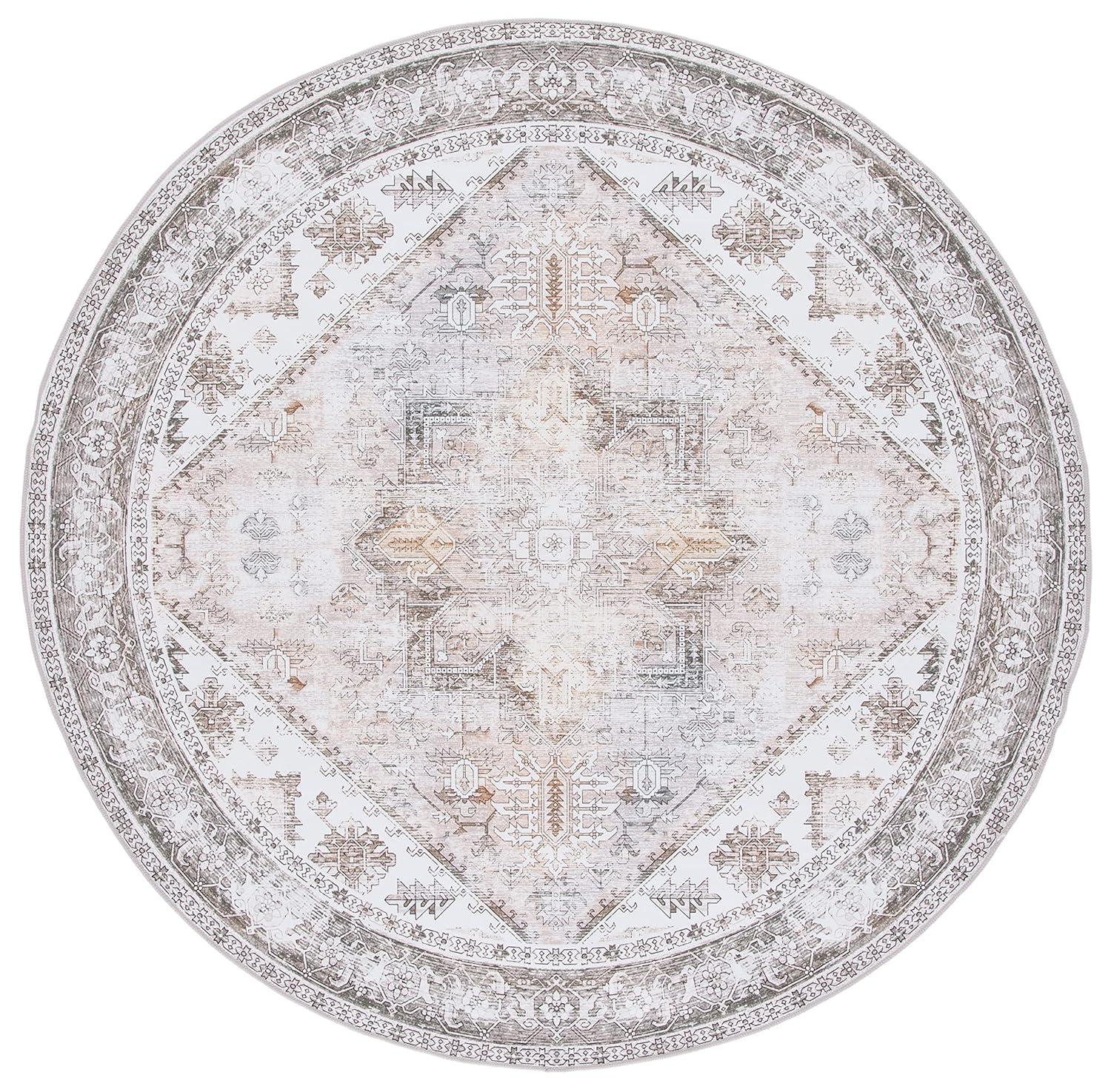 Tucson Vintage Persian TSN102 Power Loomed Machine Washable Skid-Resistant Indoor Accent Rug - Beige/Grey - 4' Round - Safavieh