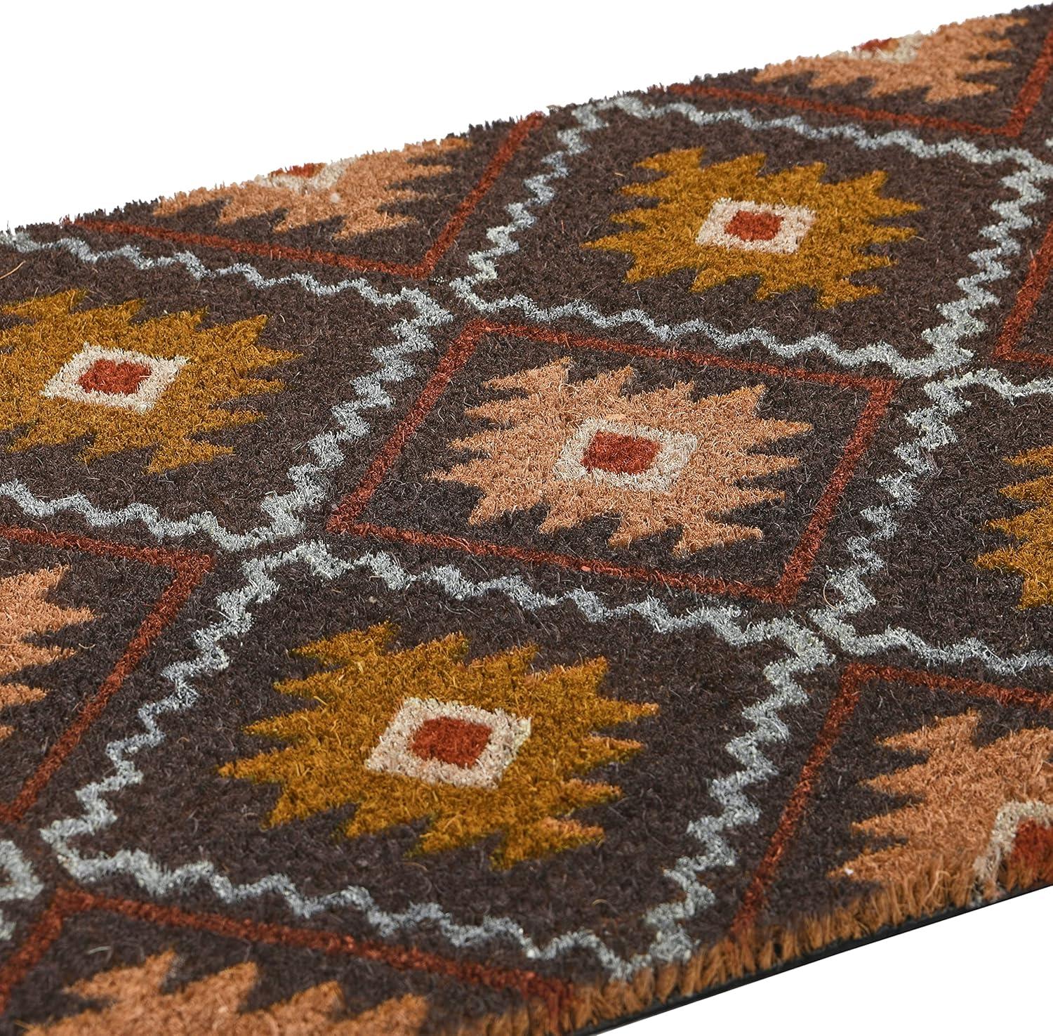 Main + Mesa Natural Coir Doormat with Geometric Print, Multi-color
