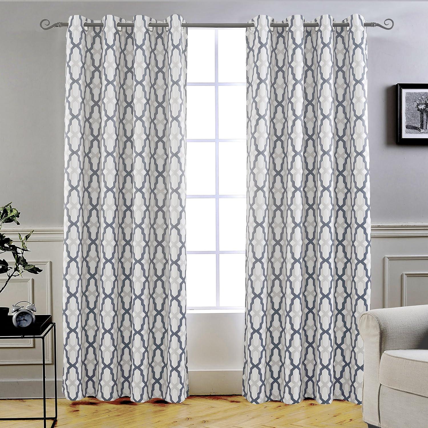 DriftAway Mason Thermal Blackout Grommet Window Curtains Geometric Trellis Pattern 2 Panels