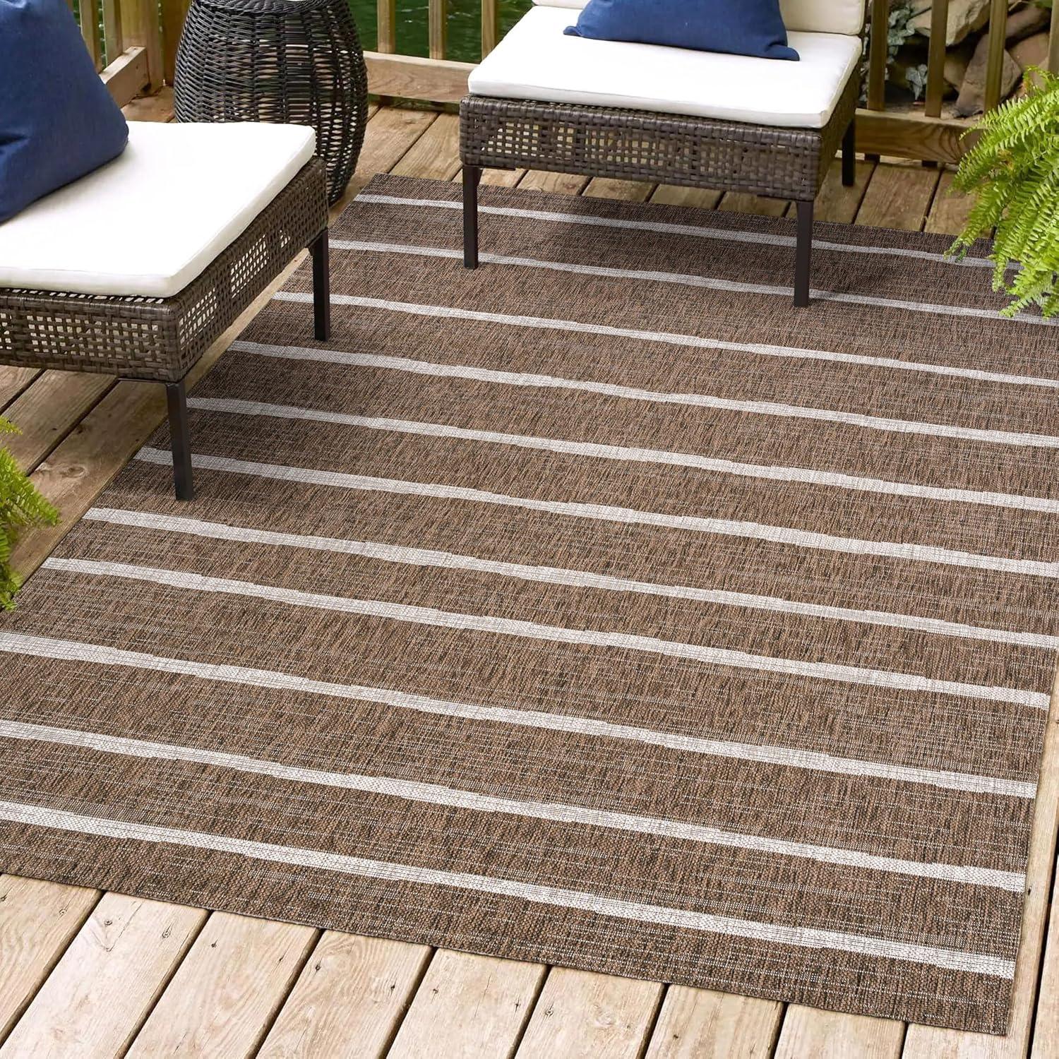 3'x5' Colonia Berber Stripe Indoor/Outdoor Area Rug, Brown/Beige - JONATHAN Y