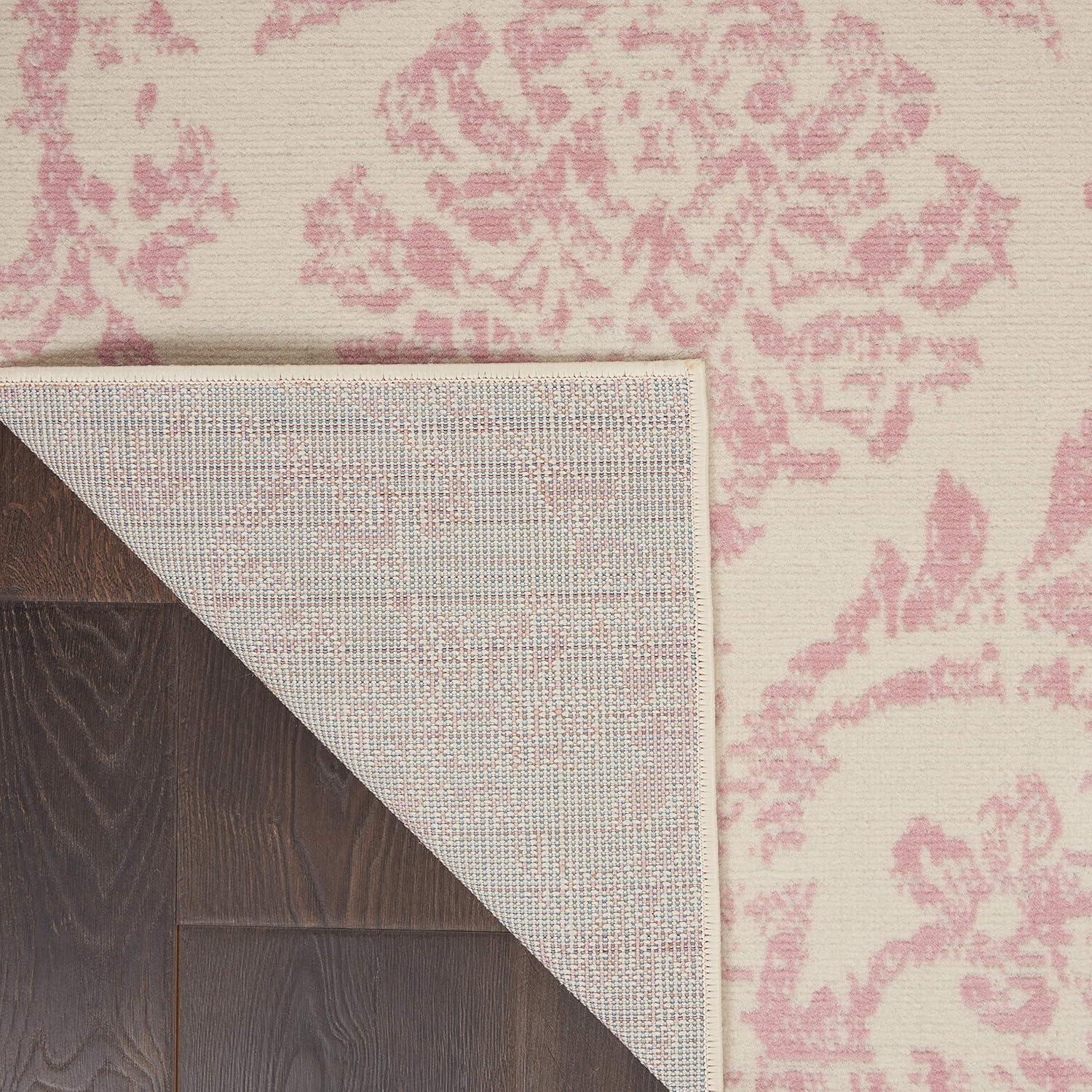 Nourison Jubilant 5'3" x 7'3" (5' x 7') Ivory/Pink Area Rug Farmhouse Vintage Damask by Nourison
