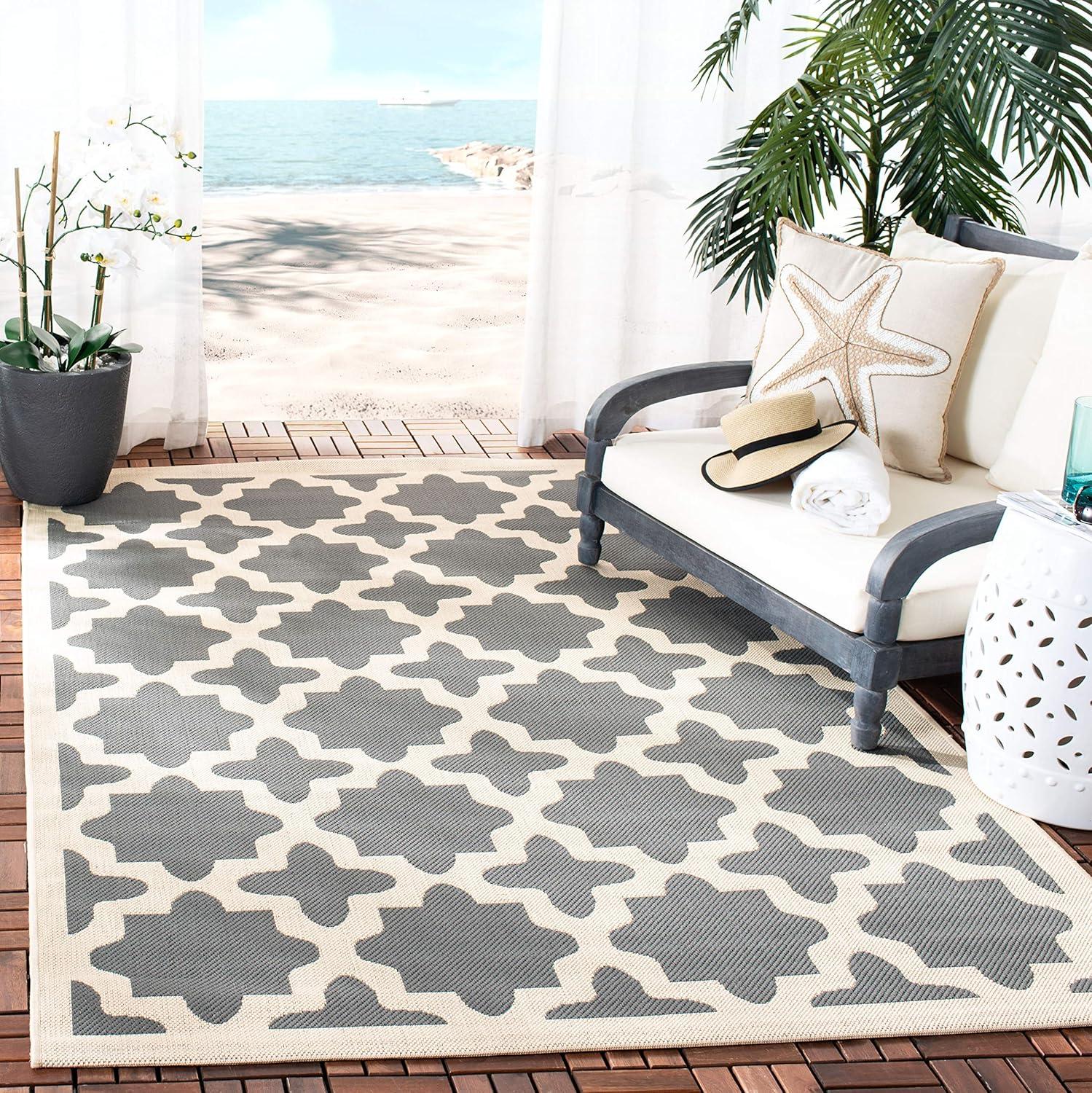 Anthracite & Beige 7'10" Square Synthetic Outdoor Area Rug