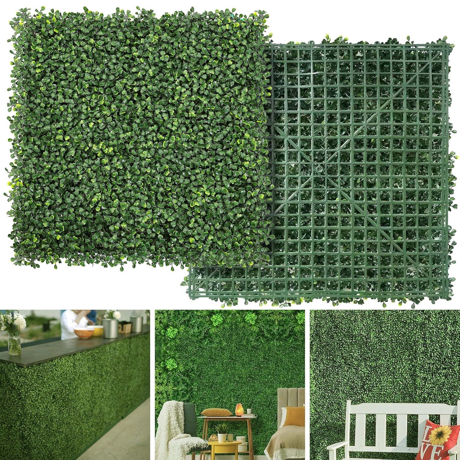 Tianqi Artificial Boxwood Plant Hedge, Green Grass Backdrop, Indoor and Outdoor Use (Set of 12)