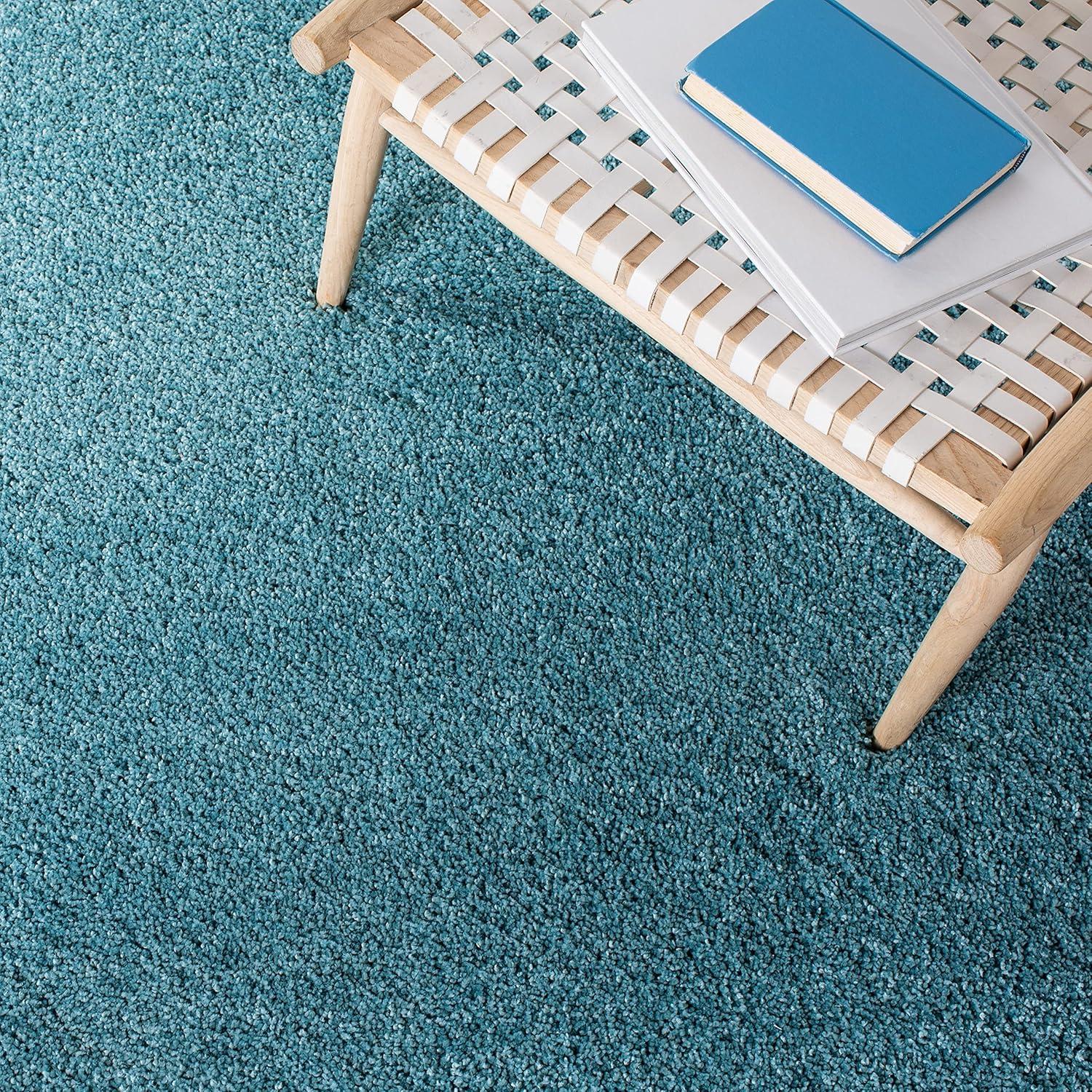 Aqua Blue Tufted Shag Rectangular Rug, 10' x 14', Easy Care Handmade