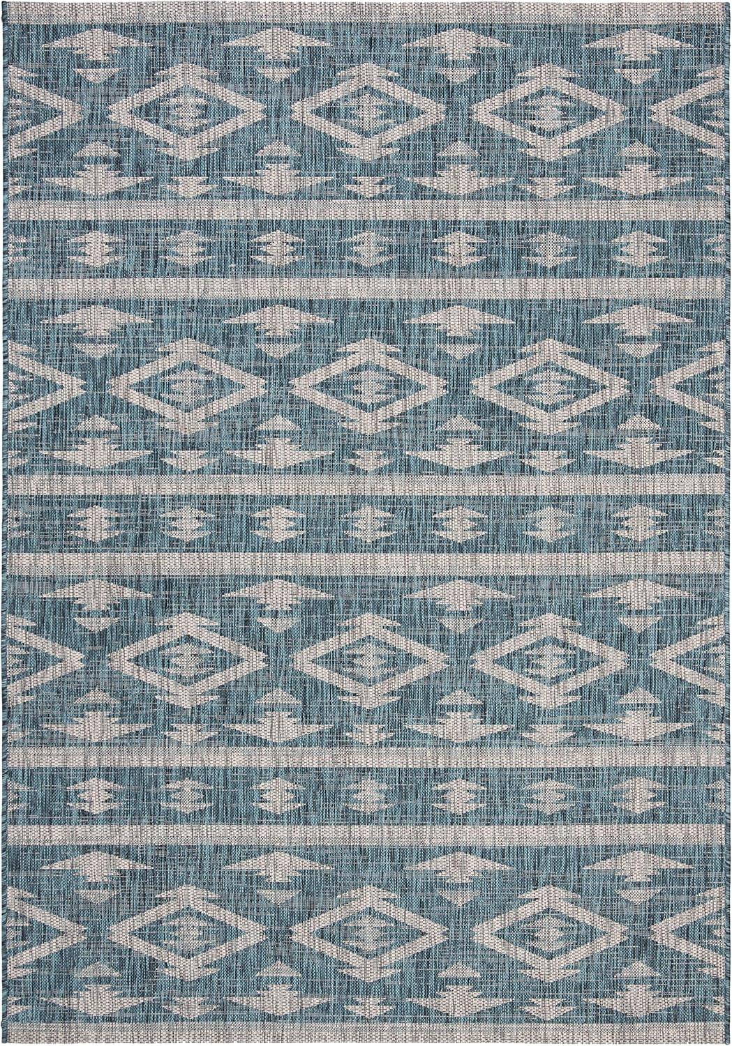 Courtyard CY8863 Power Loomed Indoor/Outdoor Area Rug - Teal/Grey - 5'3"x7'7" - Safavieh.