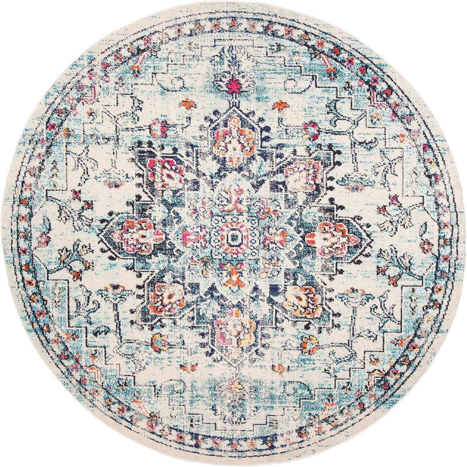 SAFAVIEH Madison Dalia Vintage Traditional Area Rug, Cream/Blue, 5' x 5' Round