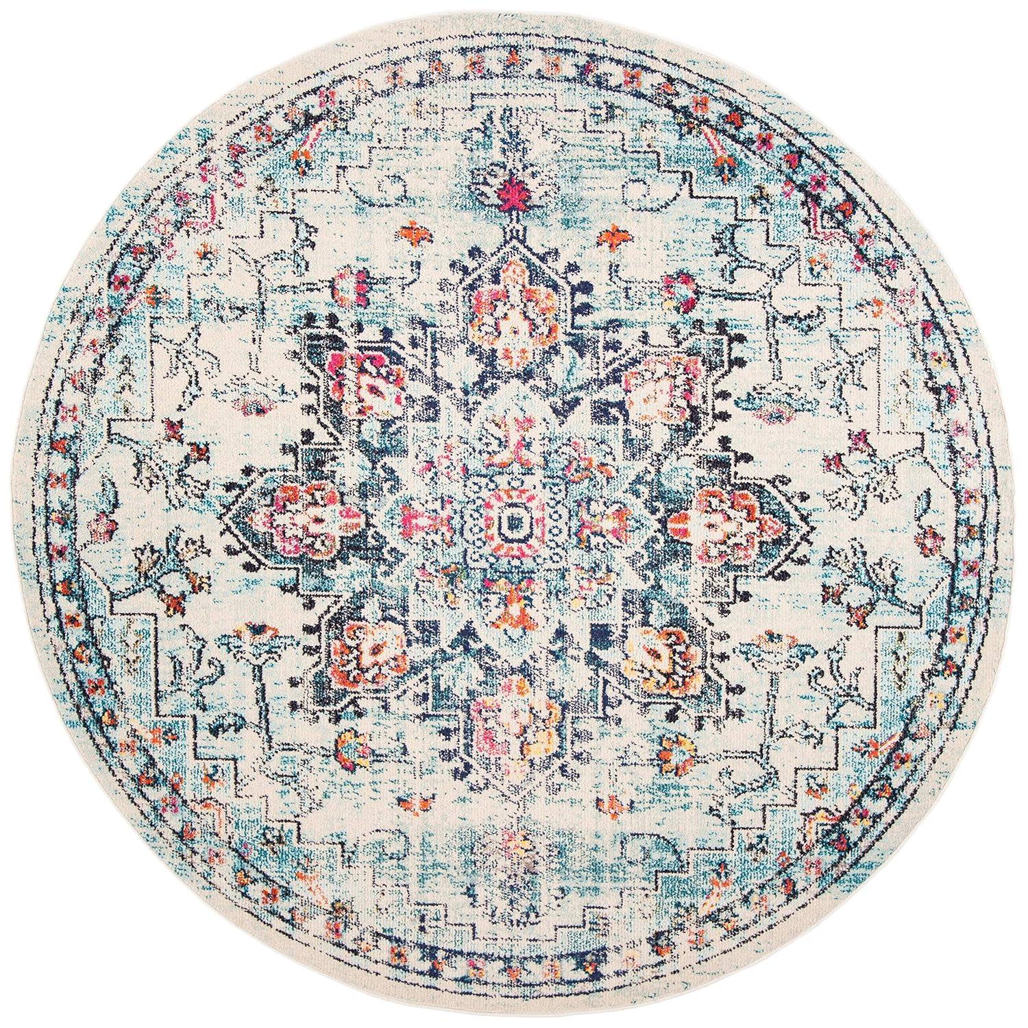 SAFAVIEH Madison Dalia Vintage Traditional Area Rug, Cream/Blue, 5' x 5' Round