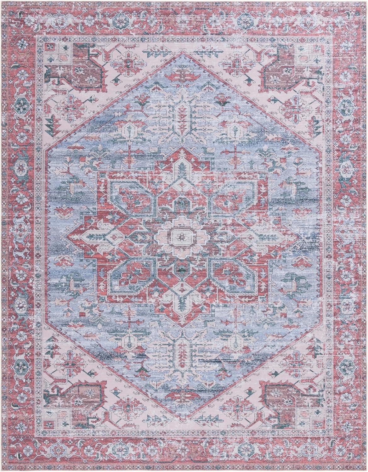 Tucson Vintage Persian TSN102 Power Loomed Machine Washable Skid-Resistant Indoor Area Rug - Grey Blue/Rust - 8'x10' - Safavieh